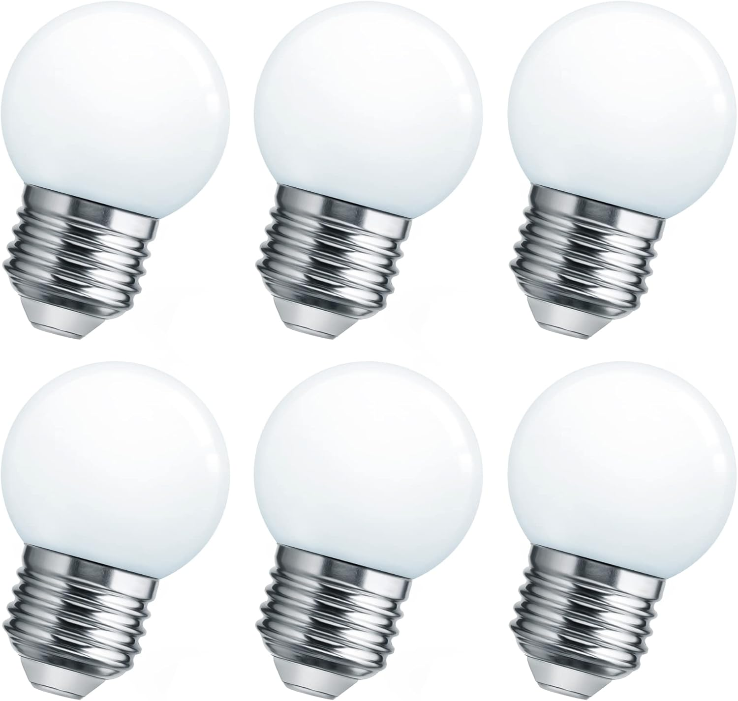 LED Night Light Bulb, Globe Small LED Light Bulbs 15W Equivalent, E26 Medium Screw Base Bathroom Vanity Porch Outdoor String Light Bulbs 6 Pack, Cool White, 6Pack
