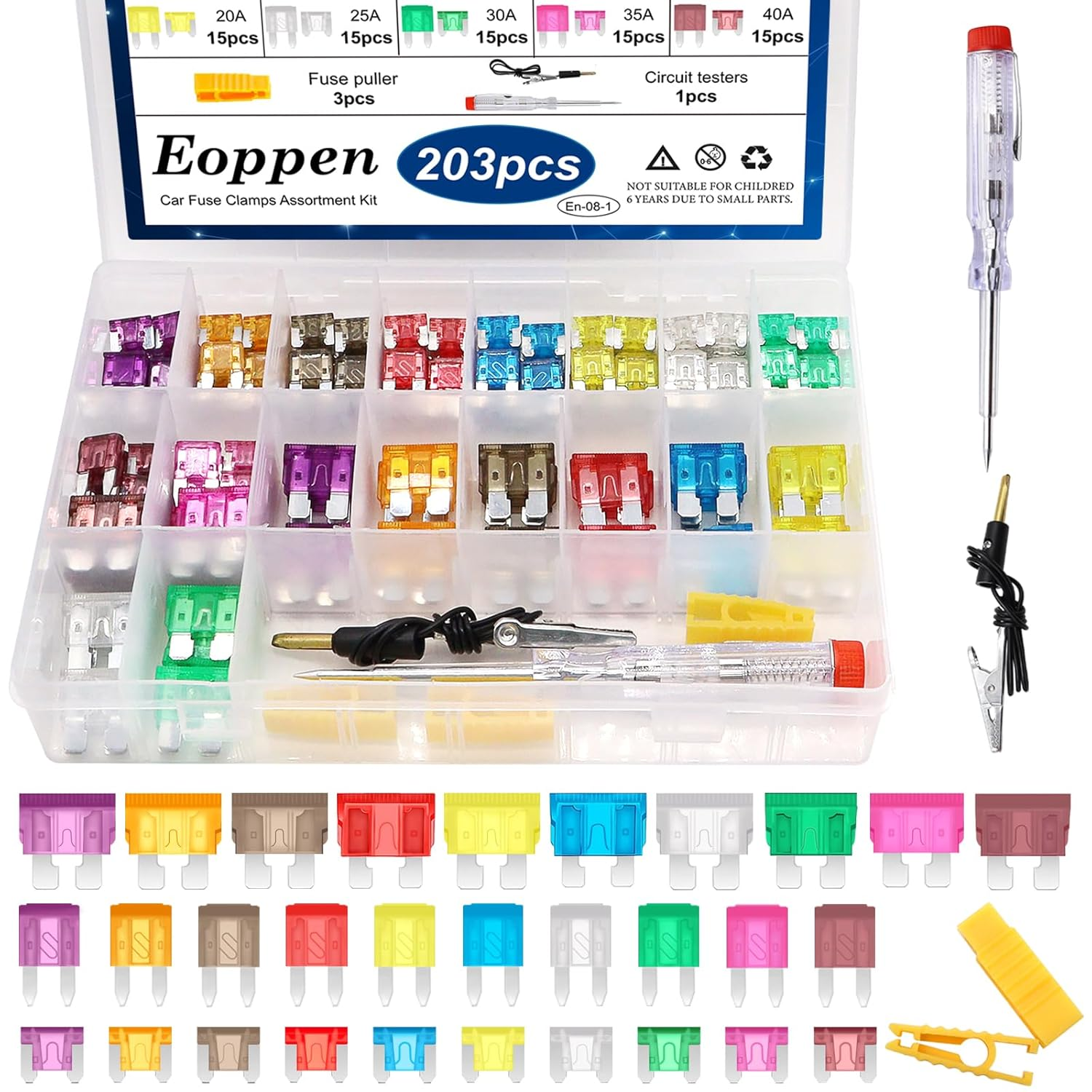 Car Fuses Assortment Kit with Fuse Puller and Circuit Tester - Standard & Mini & Low Profile Mini Fuse Kit (3A 5A 7.5A 10A 15A 20A 25A 30A 35A 40A)
