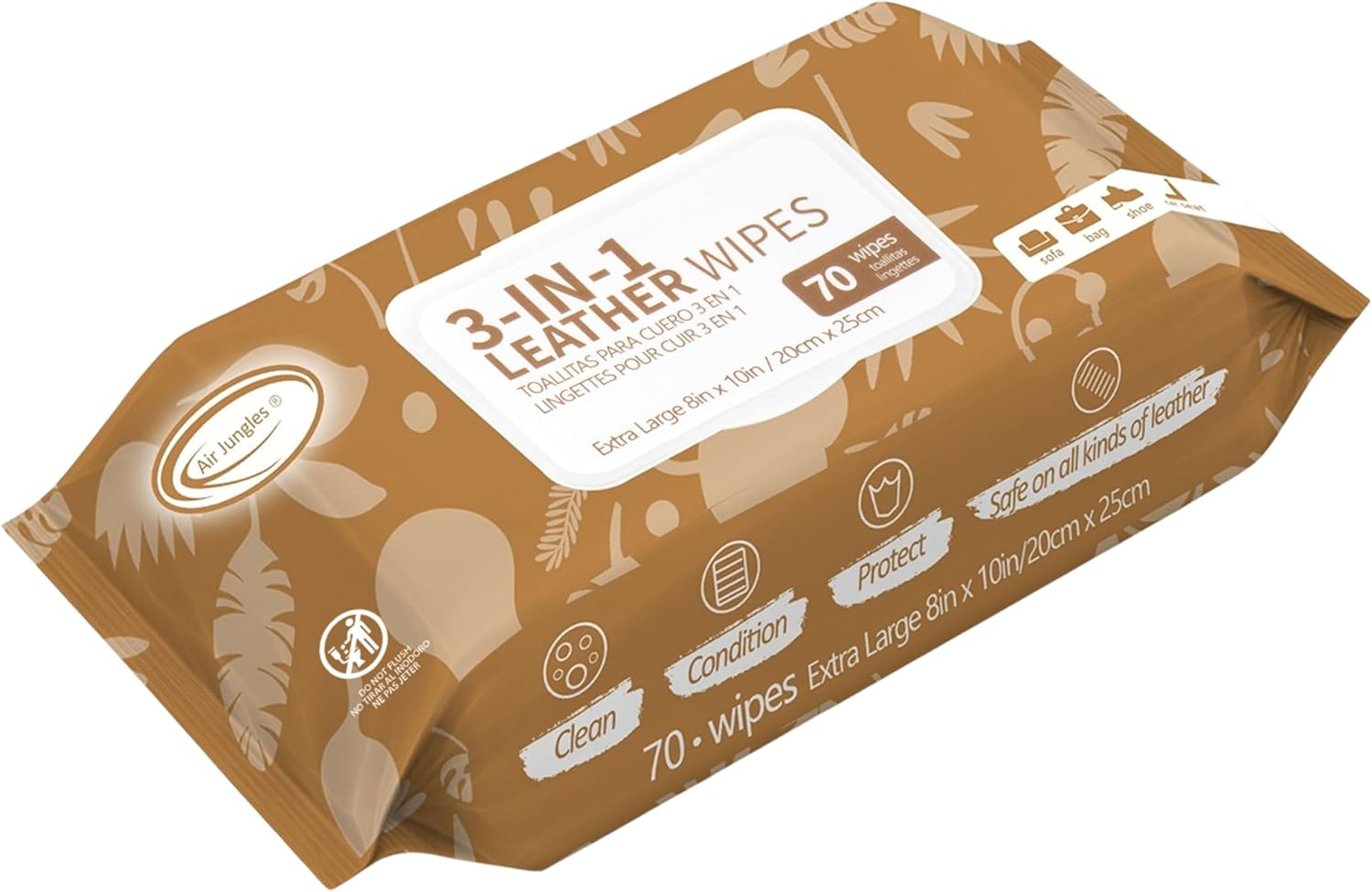 Air Jungles 3In1 Leather Cleaner Wipes 70 Count, Extra Large 8