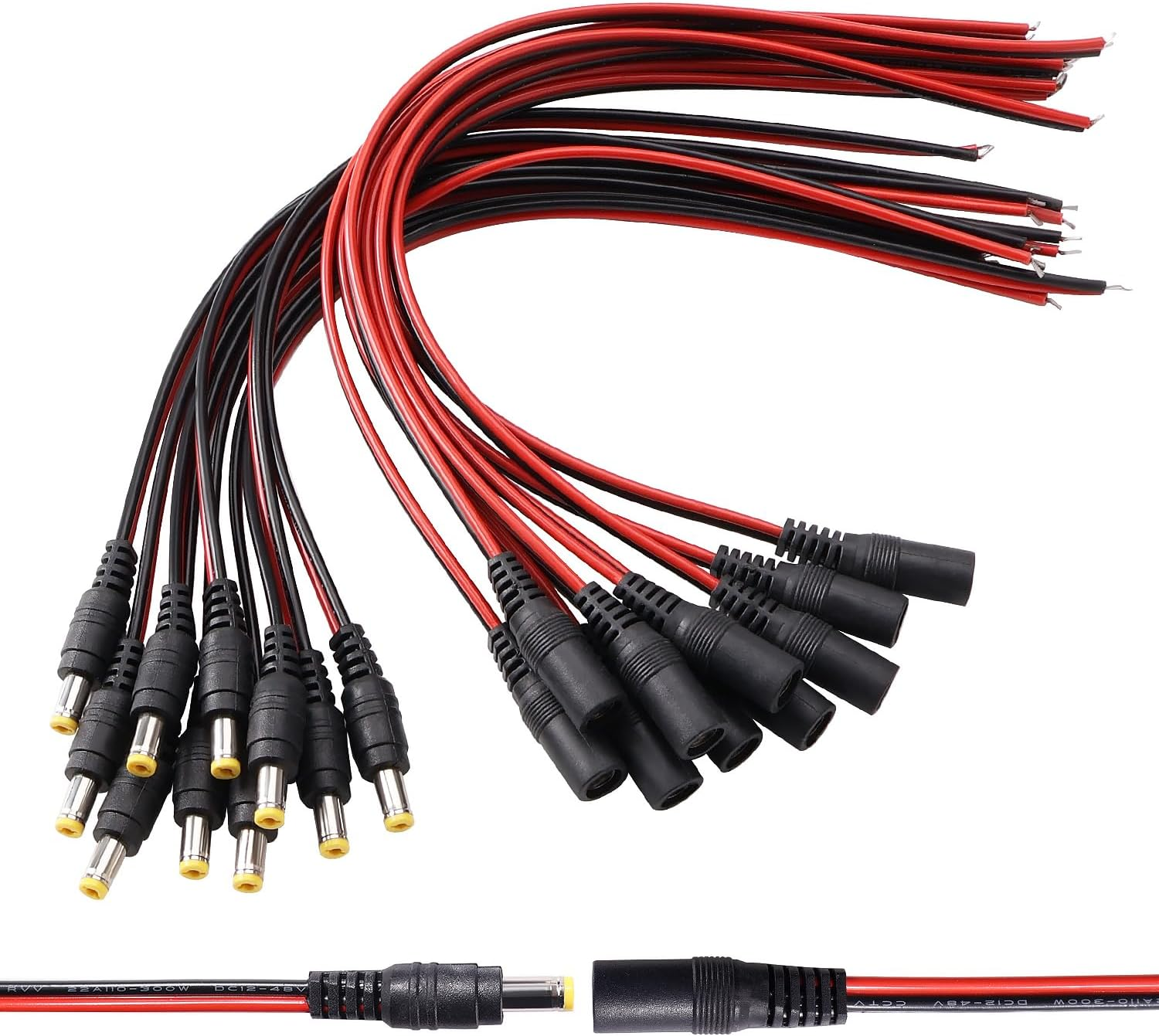 10 Paar 5.5X2.1 Mm DC Männlichen Weiblichen Stromkabel Pigtails, 12V DC Power Pigtail Kabel, Mit 22 AWG Kabel, Für CCTV Dvr-Kamerakabel