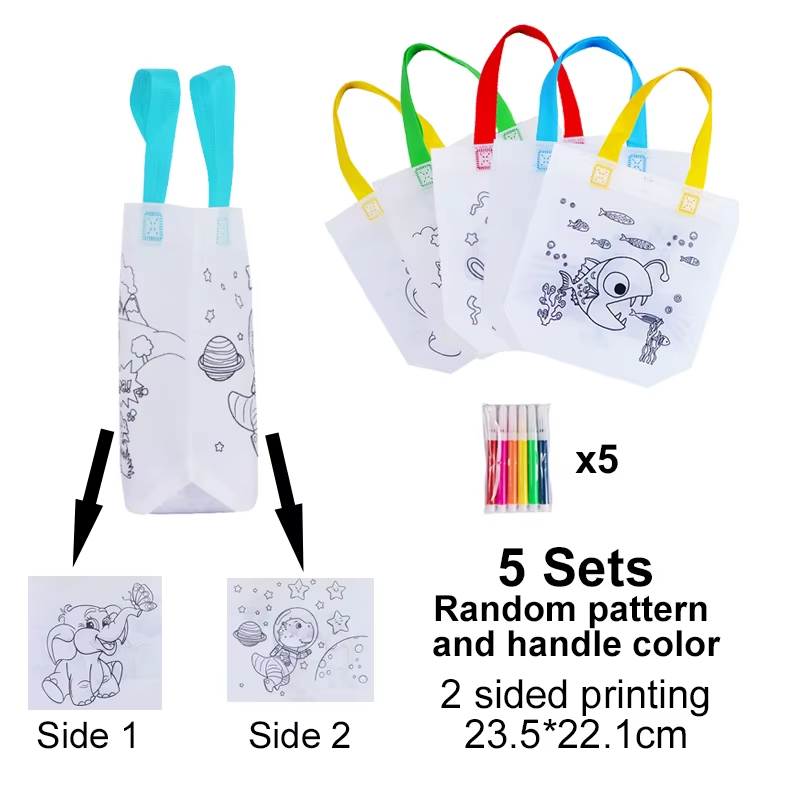 DIY Graffiti Bags with Coloring Marker Painting Non-Woven Gift Bags for Kids Arts Crafts Color Filling Drawing Toys for Boy Girl