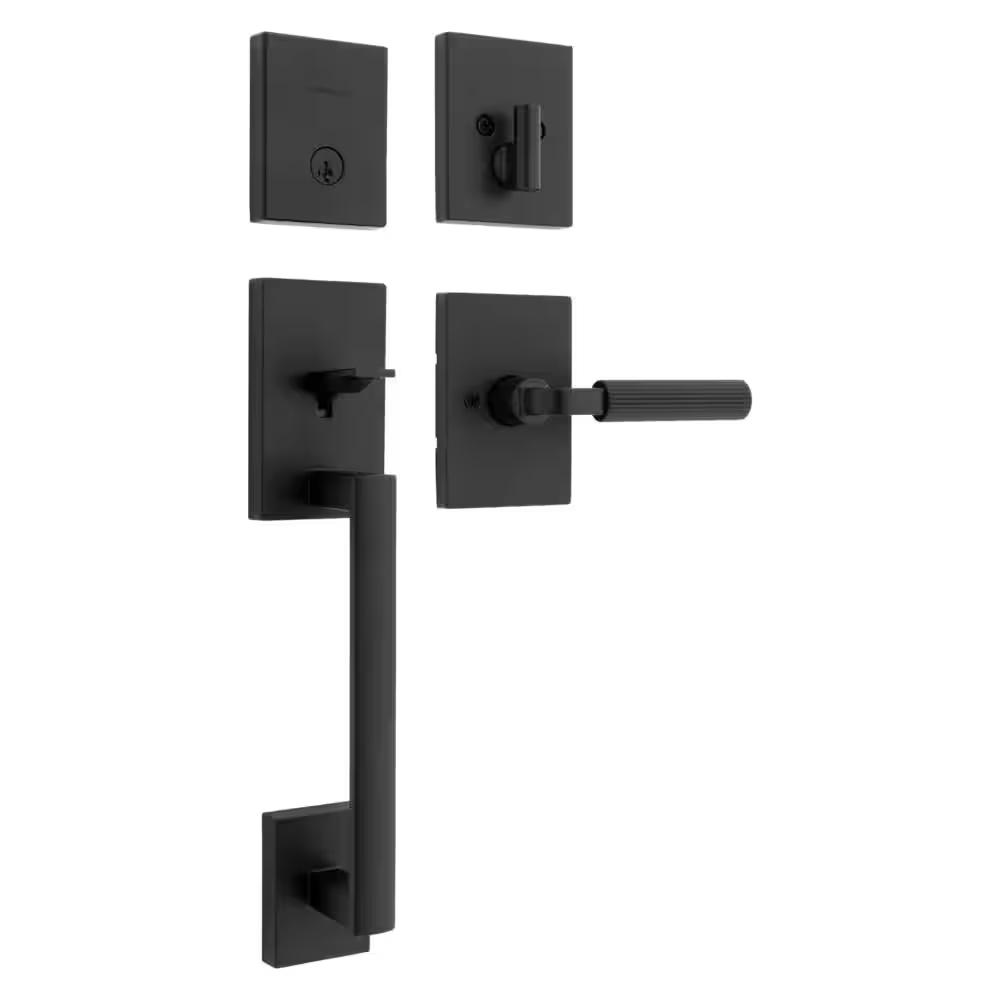 San Clemente Matte Black Single Cylinder Door Handleset with Mirada Door Handle Featuring Smartkey Security
