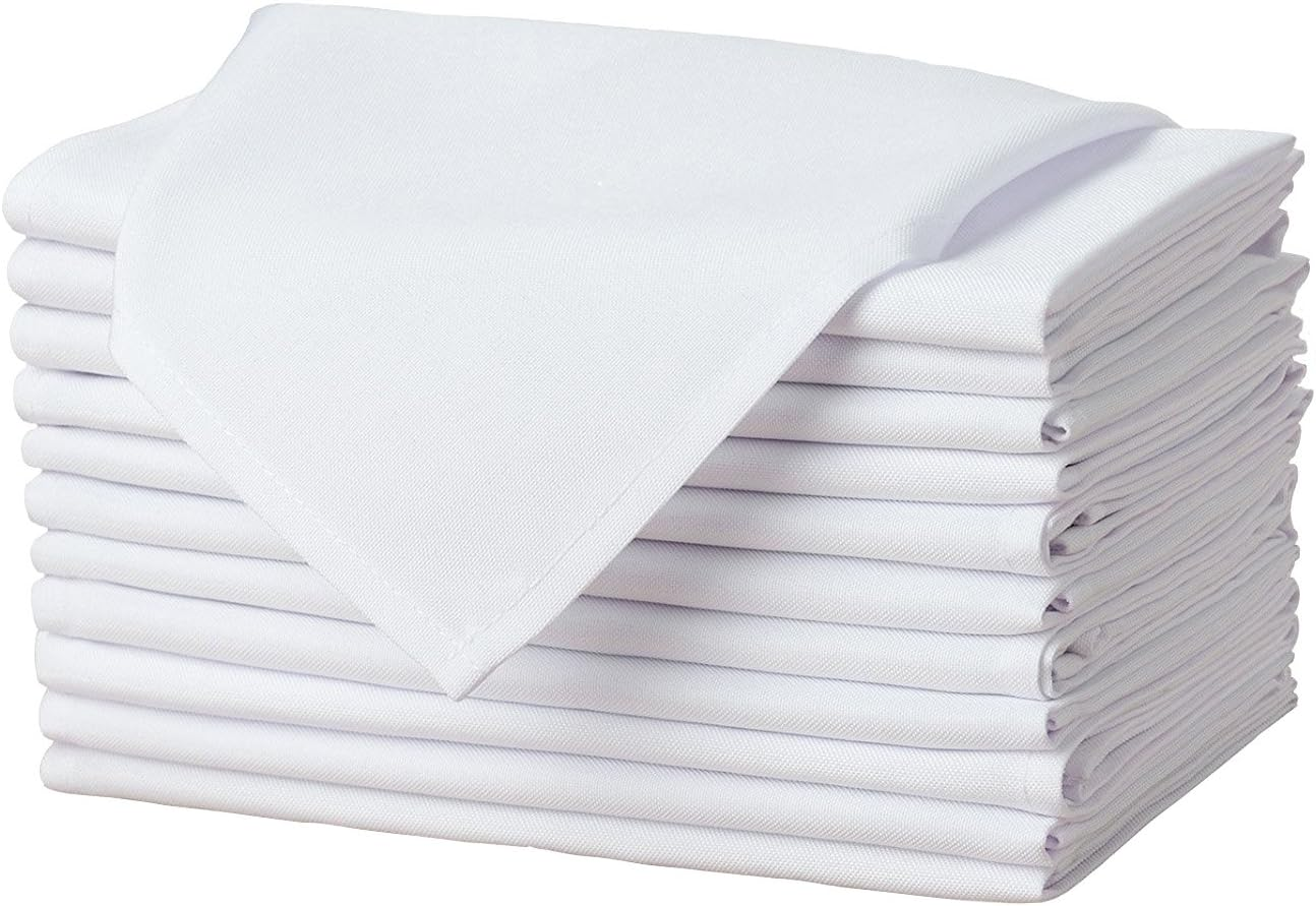 Cloth Napkins - 17 X 17 Inch White Dinner Napkins - Set of 12 Soft & Absorbent Washable Fabric Cloth Table Napkins with Hemmed Edges for Hotel Restaurant, Holiday Parties & Wedding