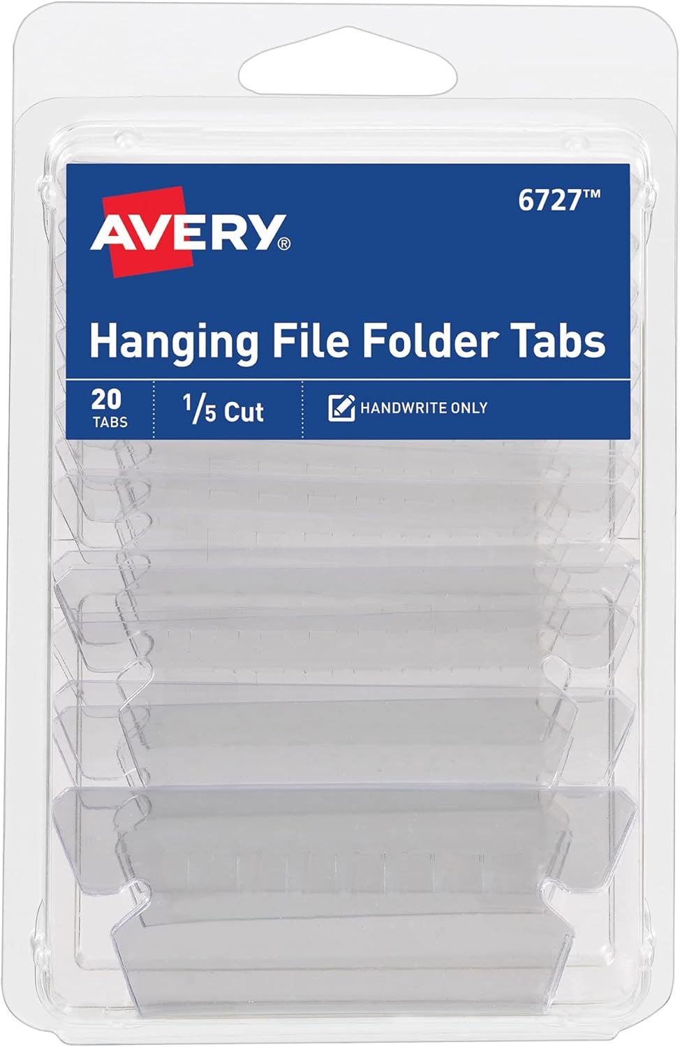Hanging File Folder Tabs and Inserts, 1/5 Cut, Clear, 20 File Folder Tabs and Inserts Total (06727)