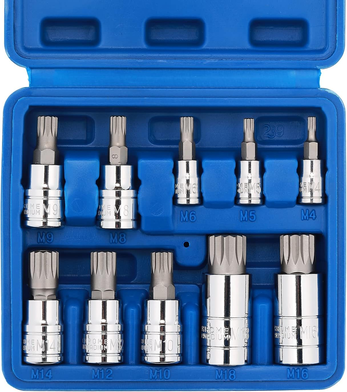 10PCS 1/4-Inch, 3/8-Inch & 1/2-Inch Drive XZN Triple Square Spline Bit Socket Set, M4-M18, 12 Point Tamper Proof, Cr-V Sockets and S2 Steel Bits