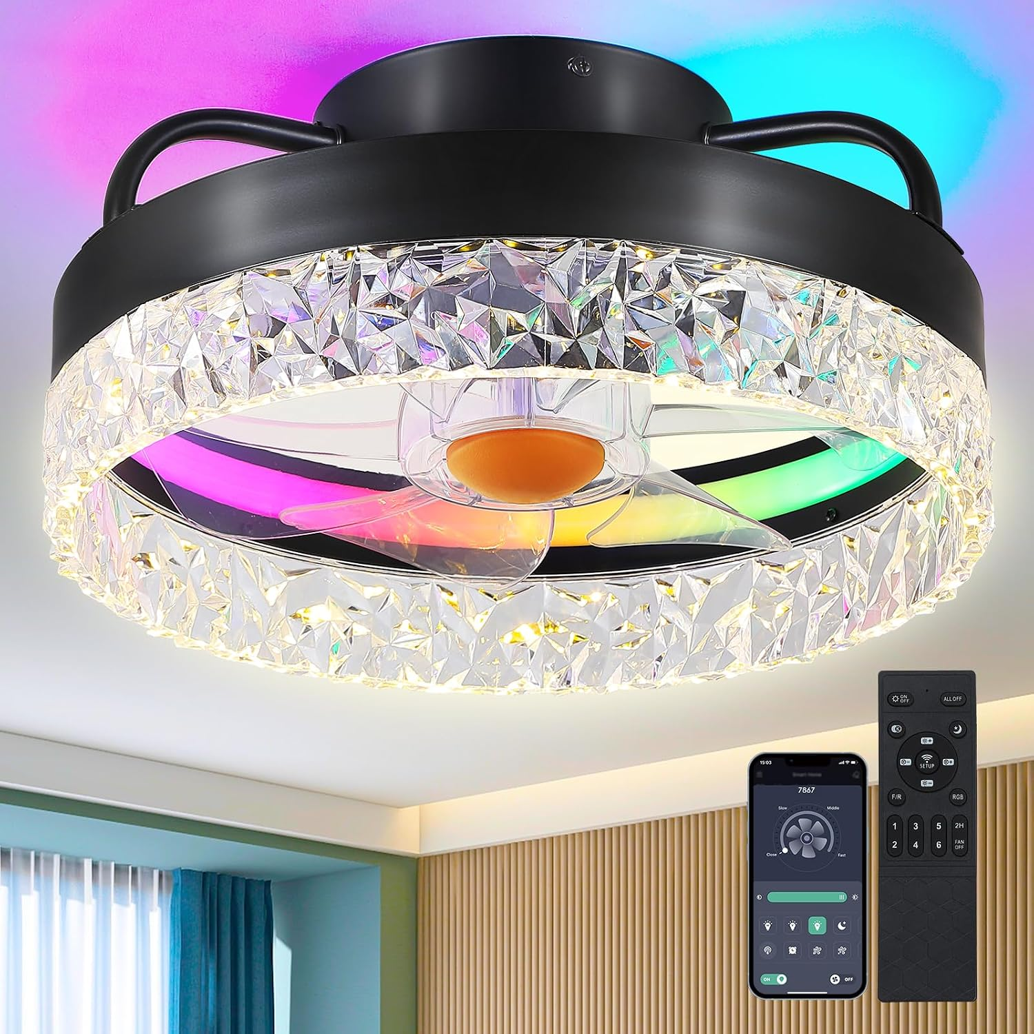 Flush Mount Ceiling Fan with Light - Small Low Profile Ceiling Fan,13
