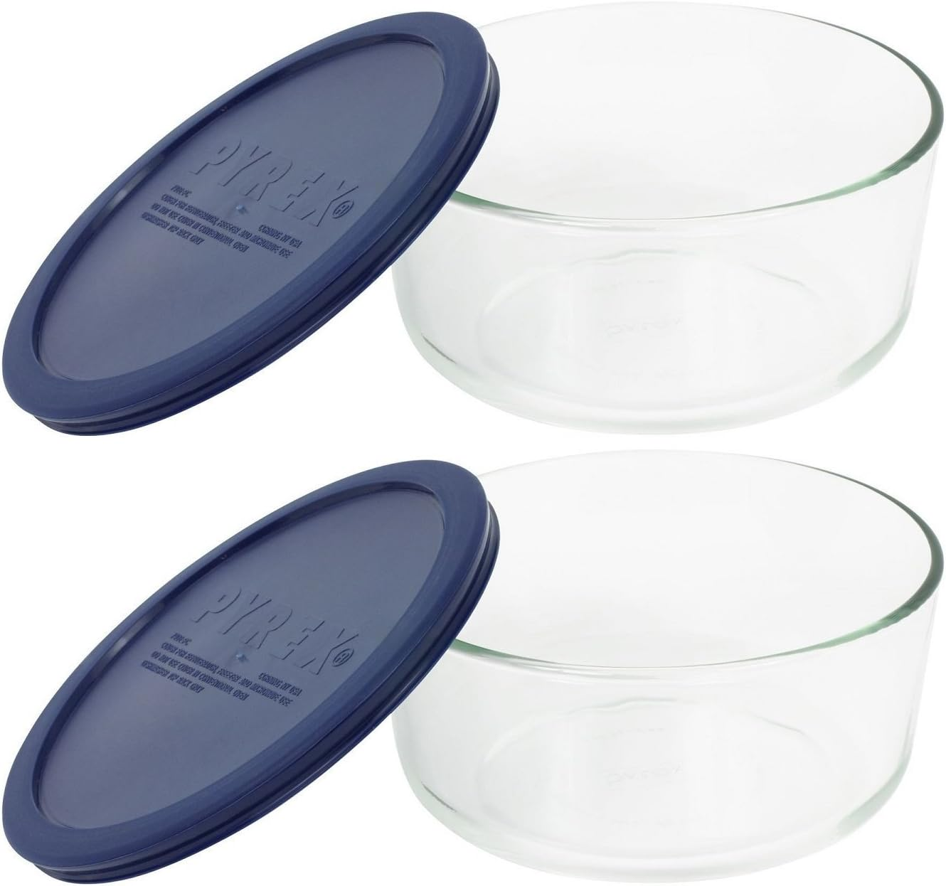 Storage 4-Cup round Dish with Dark Blue Plastic Cover, Clear (Pack of 2 Containers)