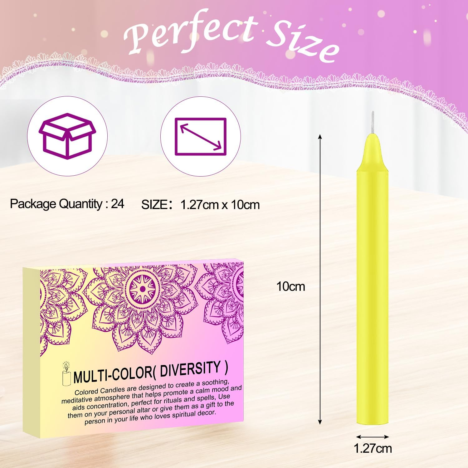 Tobeape 24 pcs Taper Candles Colored, 4 Inch Mini Unscented Spell Chime Candl... - Picture 4 of 14