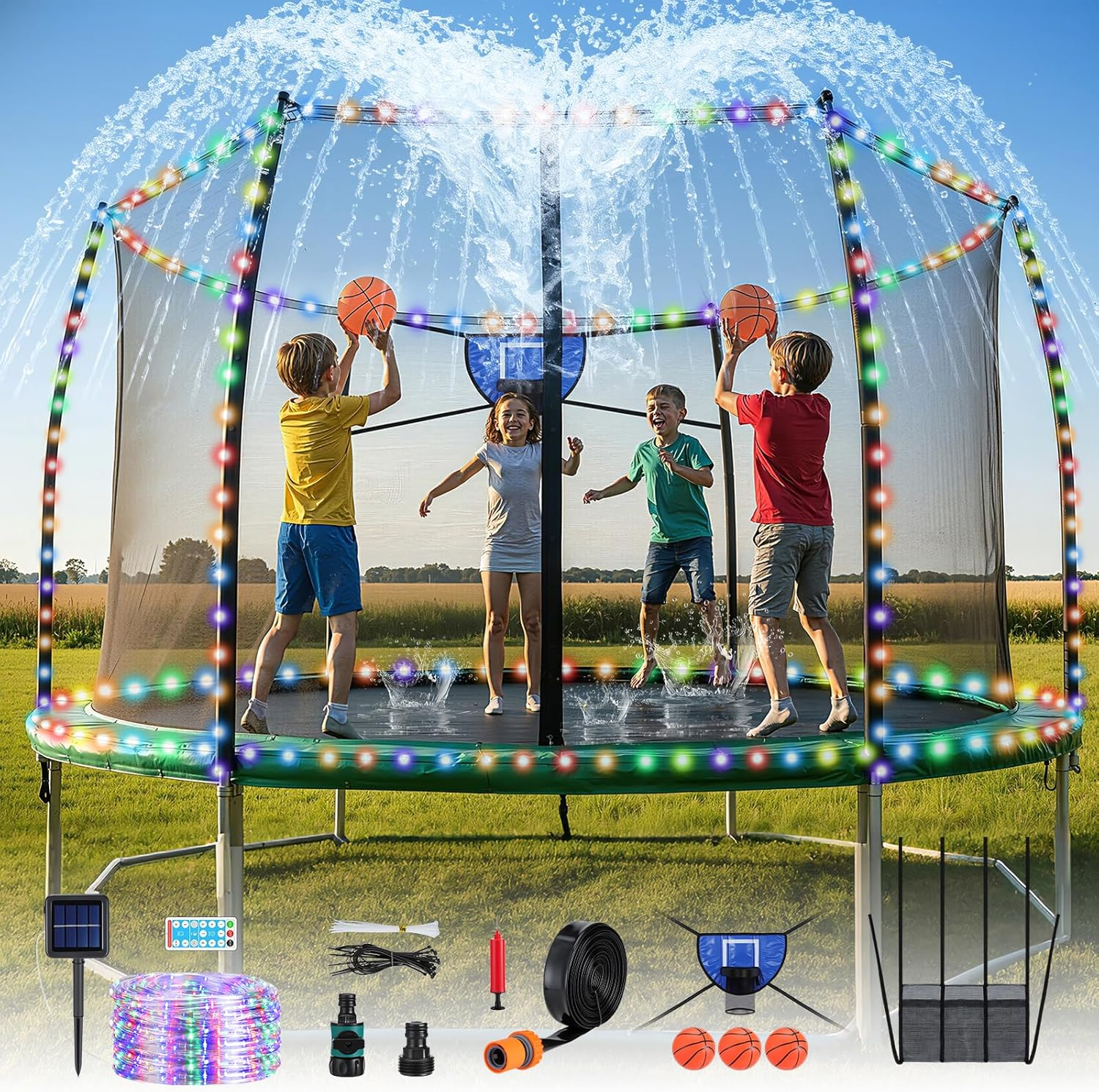 太陽のトランポリン Trampoline Accessories Kit, Basketball Hoop with 3 Mini