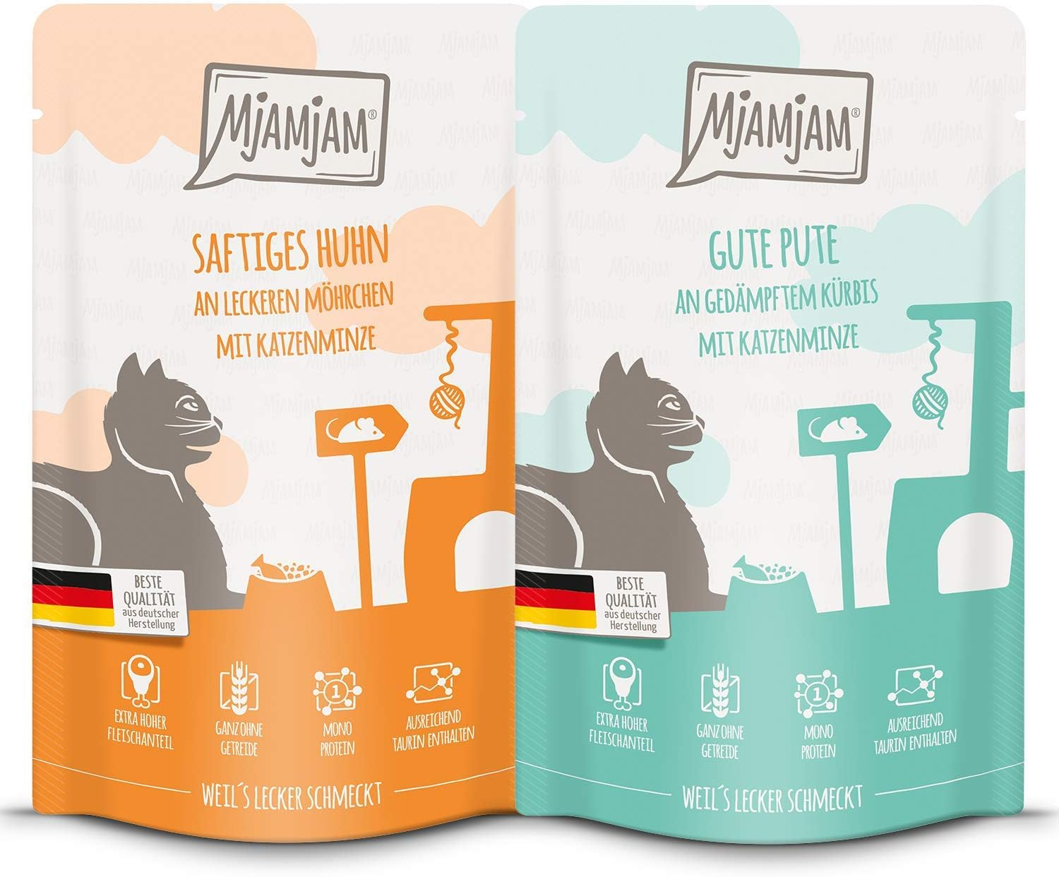 Mjamjam - Cibo Umido Premium per Gatti - Confezione Mono 1, Confezione Da 12 (12 X 125 G), Senza Cereali Con Carne Extra