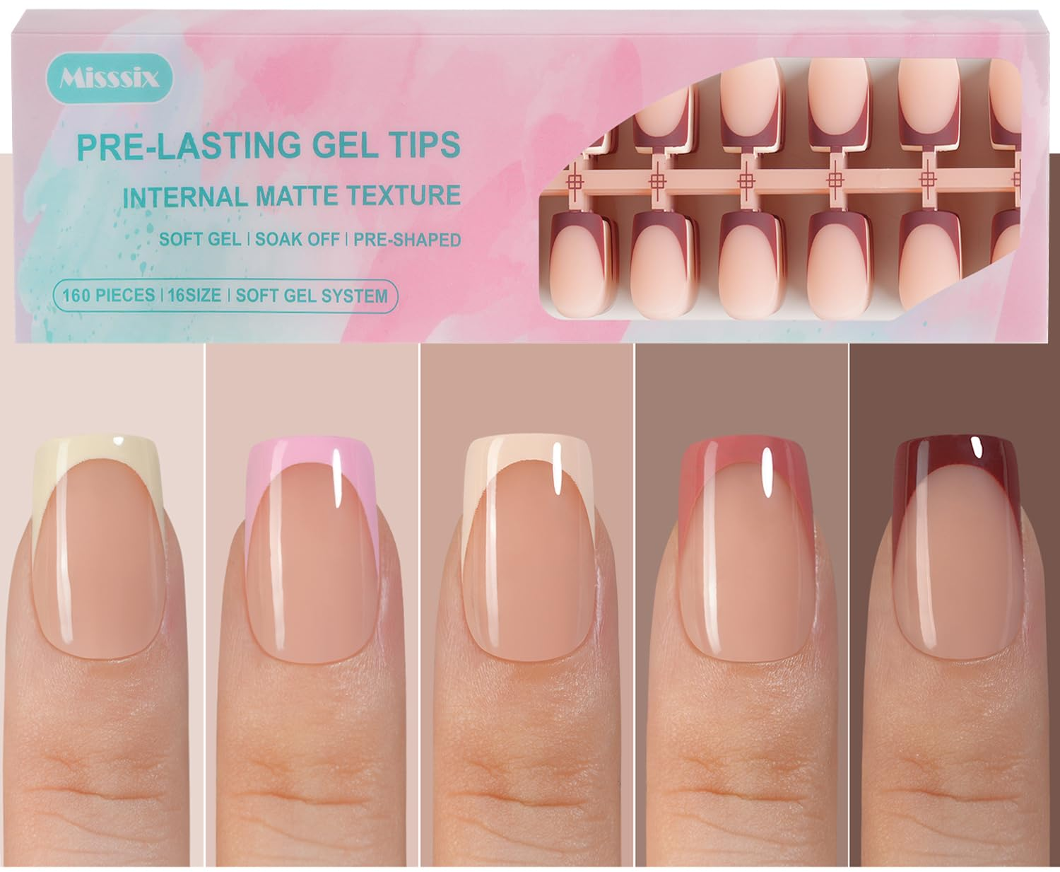 French Gel Nail Tips, 160Pcs French Tip Press on French Kit - Short Square