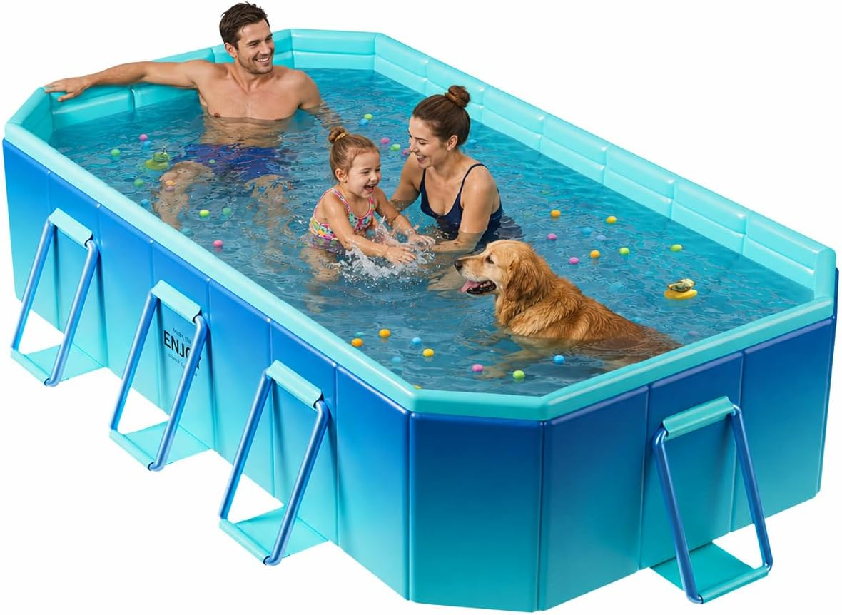 Foldable Pool, Non-Inflatable Swimming Pool for Adults & Family Use, Thickened Collapsible Folding Pool, Large Foldable Pool for Backyard, Portable above Ground Outdoor Pool 116" X 65" X 20"
