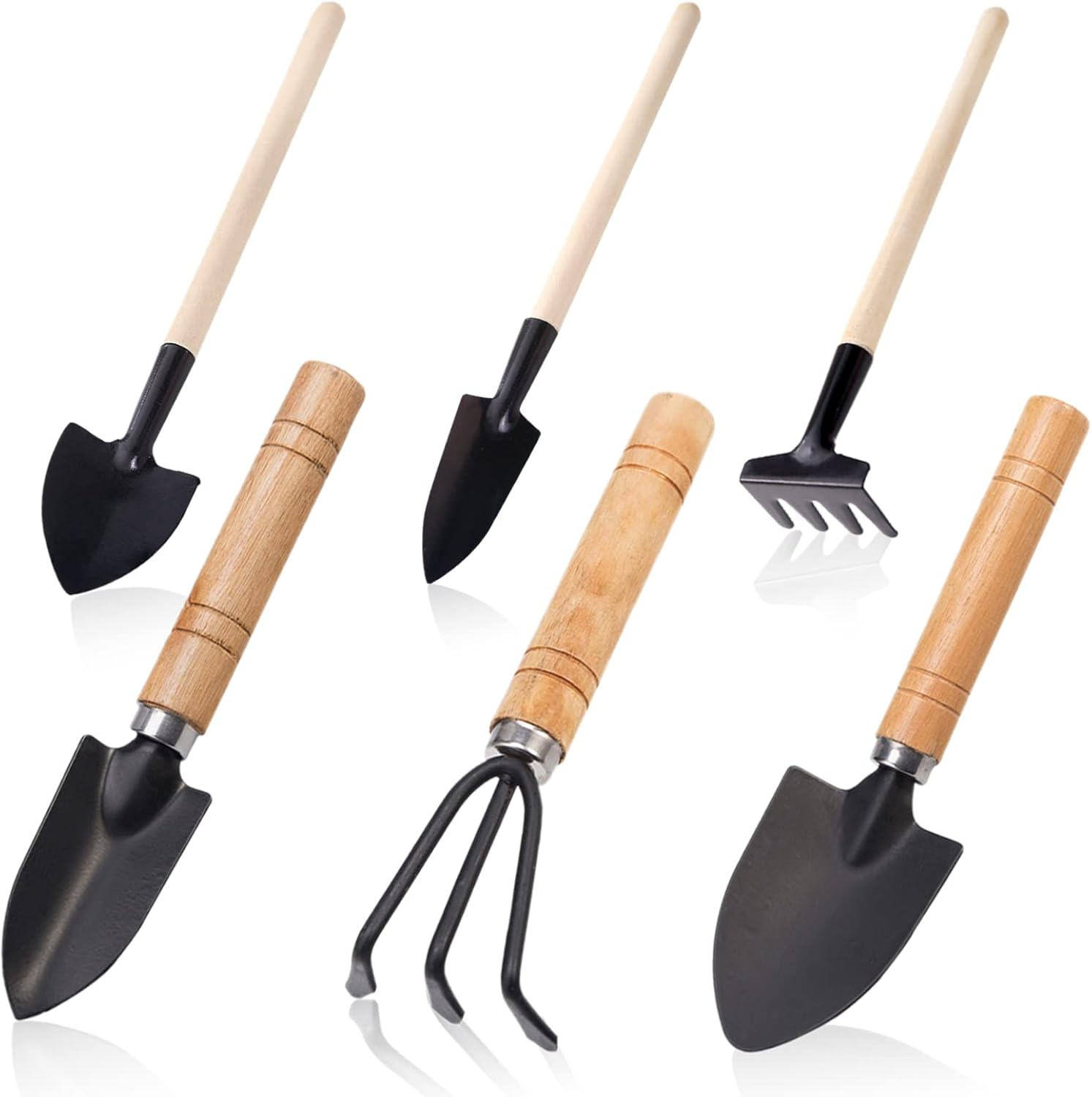 Small Garden Tool Set, 6 Pieces Iron Gardening Kit Including Hand Shovel, Transplant Shovel and Hand Rake with Wood Non-Slip Handle Perfect for Plant Lovers