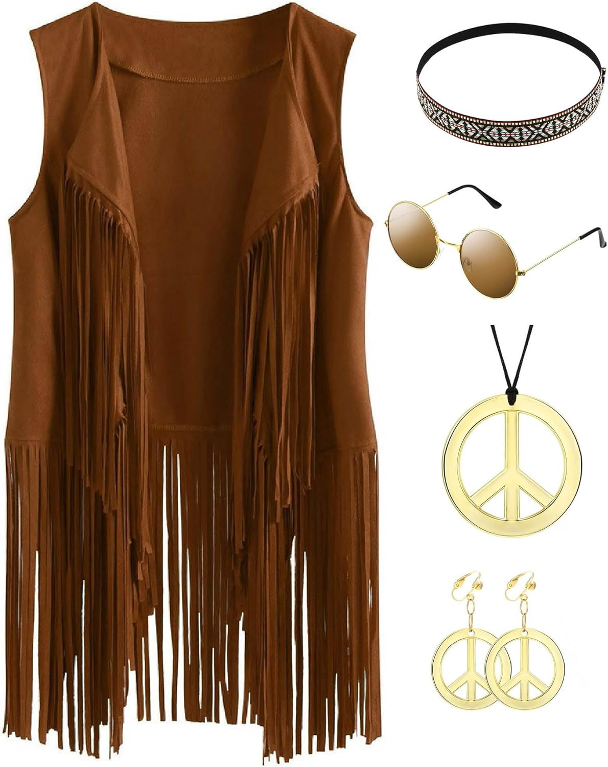 70s 80s Hippie Costume Women Fringe Vest Set Cowgirl Costume 70s Disco Outfit... - Picture 2 of 17