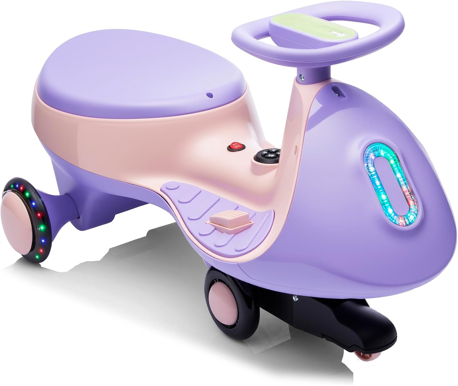 12V Electric Wiggle Car Ride on Toy with Pedal, 2 in 1 Rechargeable Battery Swing Car, Anti-Rollover, Flashing Wheels, Bluetooth, Music, Purple & Pink