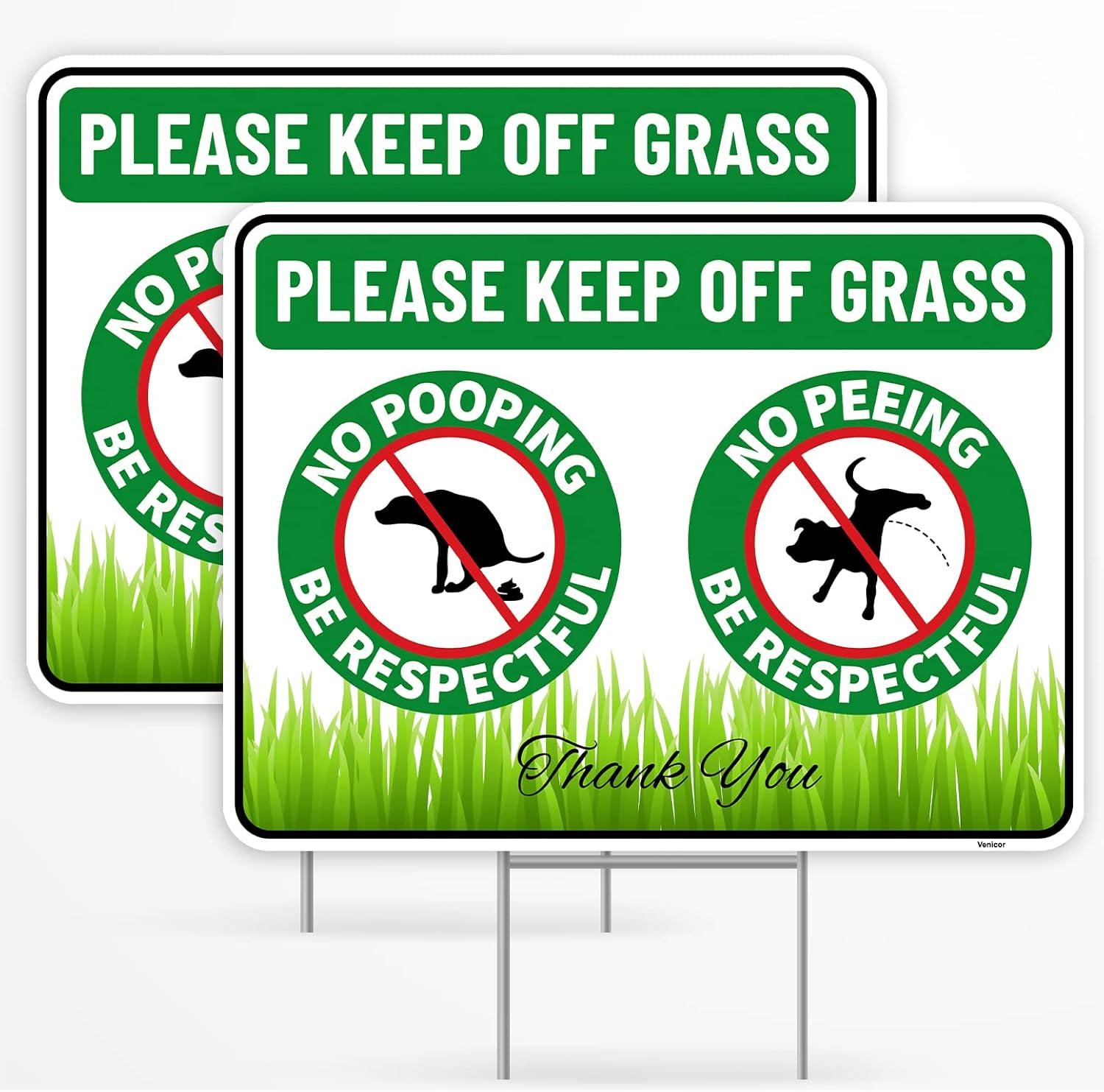 2PC No Poop or Pee Dog Sign with Stakes, 12 Inches by 9 Inches - Corrugated Plastic - Keep Dogs Off Lawn - Curb Your Dogs Grass Lawn Yard Repellent