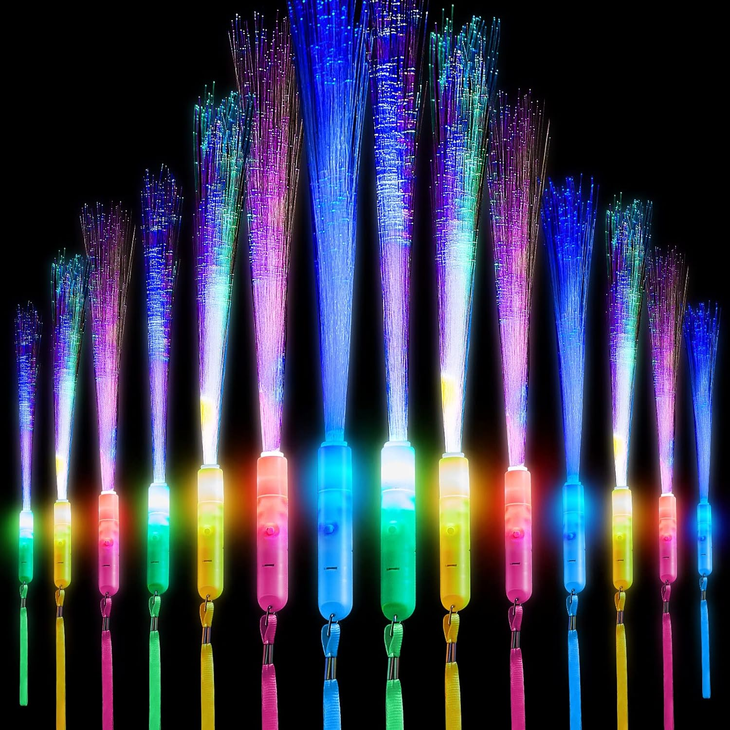60 Pack Fiber Optic Wand Glow Wand LED Light up Wand Bulk with 3 Flashing Models Flashing Sticks with Included Batteries for Birthday Party Favor Wedding Halloween Christmas (Novel Colors)