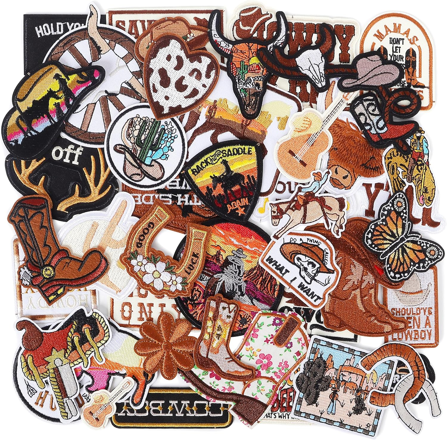 Western Iron on Patches for Hats: 45Pcs Cowboy Embroidered Patch