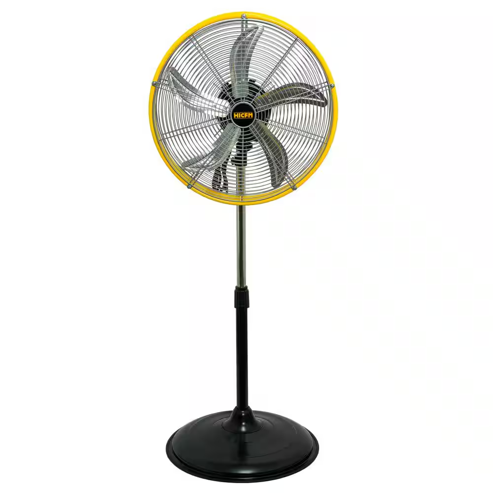 20 In. Yellow 3 Speeds High Velocity Pedestal Oscillating Fan with Powerful 1/5 HP Motor, UL Listed