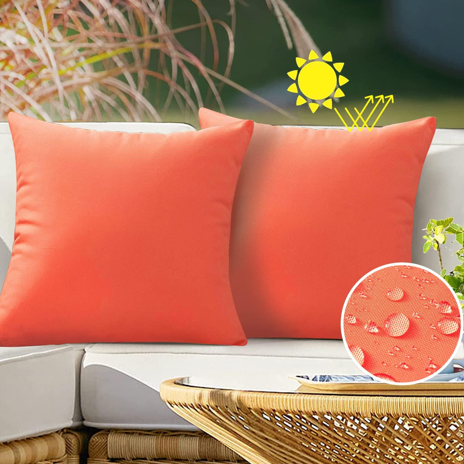 Outdoor Waterproof Throw Pillow Covers 18X18 Set of 2 Decorative Orange Patio Furniture Cushion Cases outside Decor for Couch Garden Bench Porch