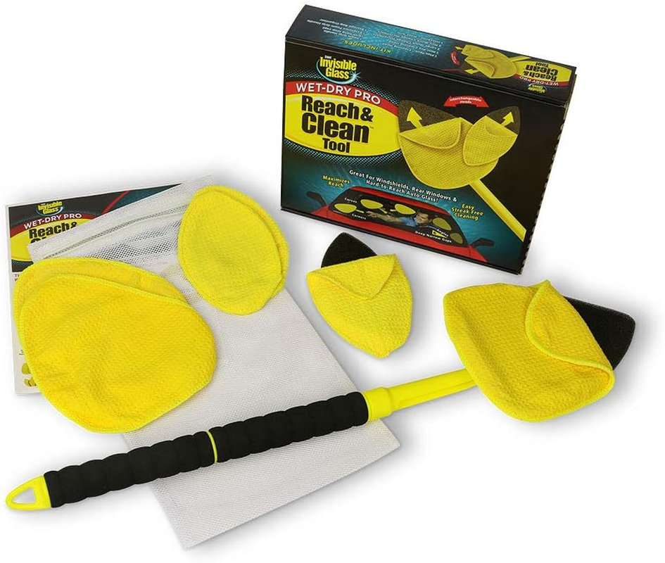 95164 Reach and Clean Tool Wet-Dry Pro Window and Windshield Wand Glass Cleaning Tool Has Extendable Handle and Washable Reusable Microfiber Cloth for Auto Interior and Exterior Glass
