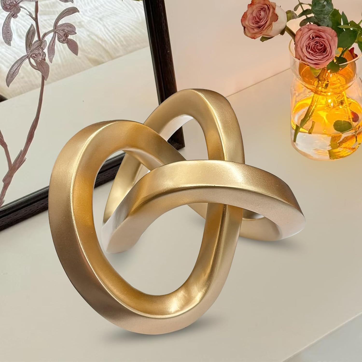 Modern Gold Geometric Sculpture Gold Knot Home Accent Decor,Multi-Angle Geometric Sculptures Statues for Living Room Bedroom Office Desk Bookshelf Coffee Table Home Decorations