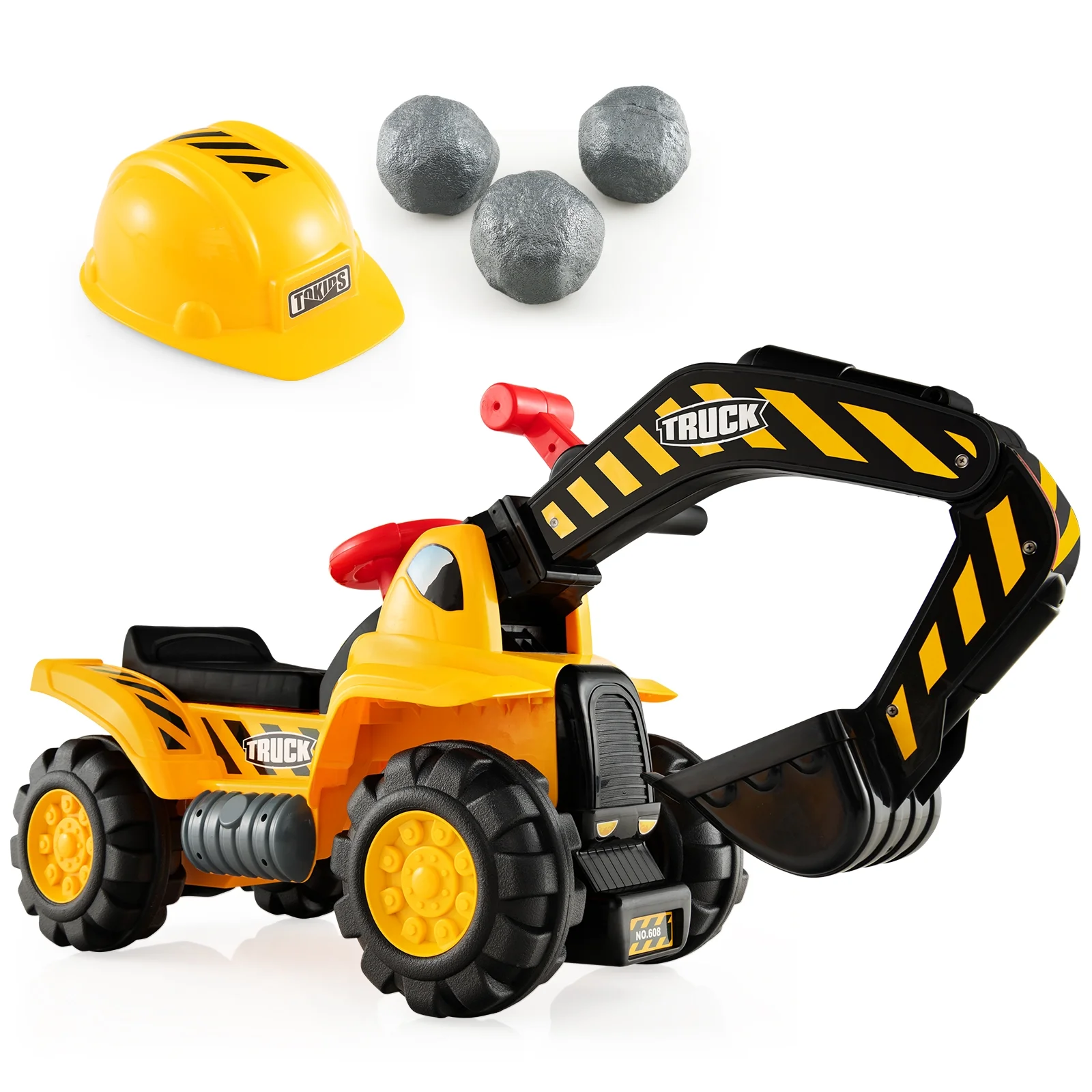 Costway  Toddler Ride On Excavator Digger Truck Scooter Seat Storage w/Sound&Helmet