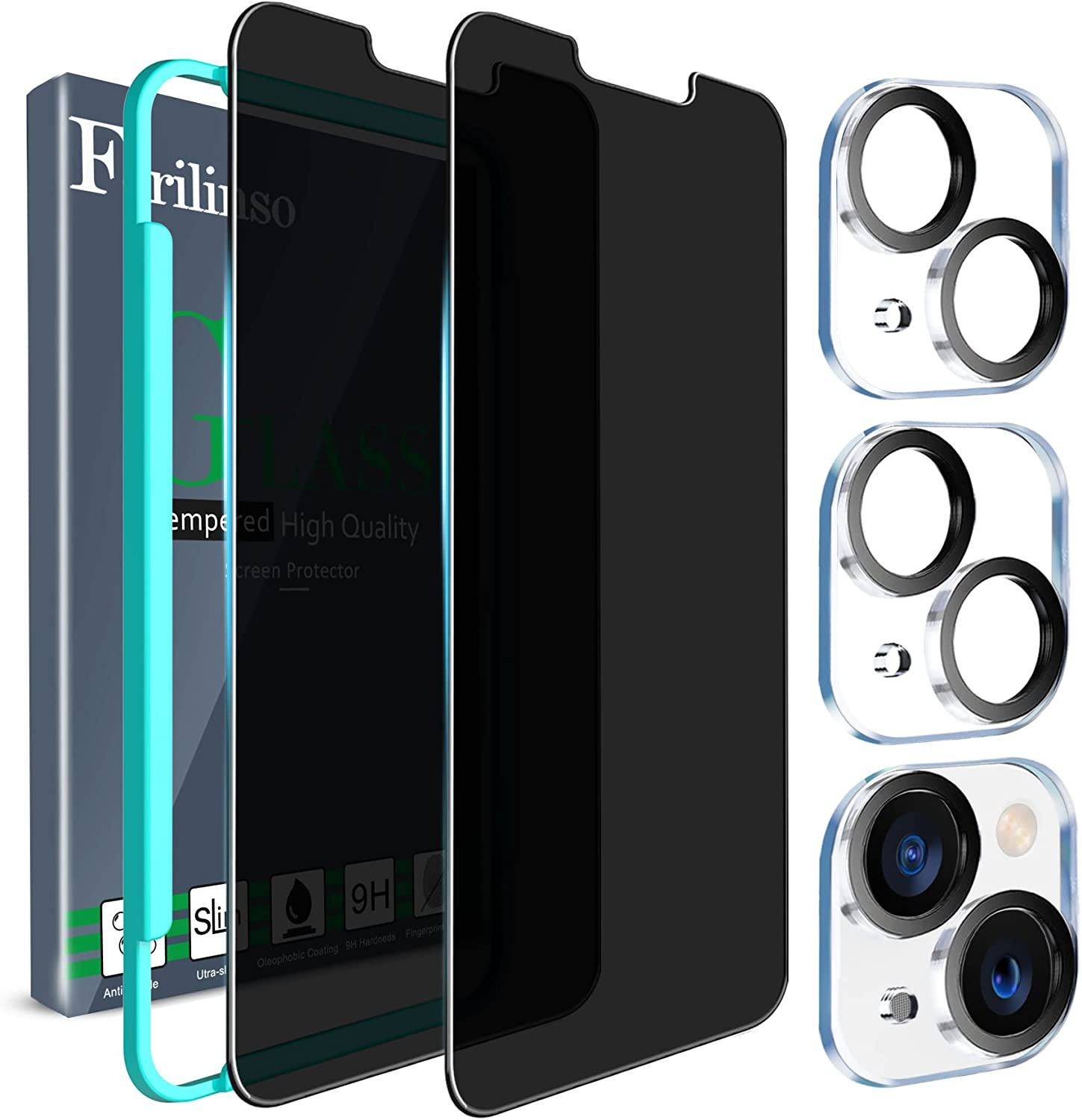 for Iphone 13/ 14 Privacy Screen Protector 2 Pack 9H anti Spy Tempered Glass Privacy Screen with 2 Pack Camera Lens Protector Case Friendly Accessories