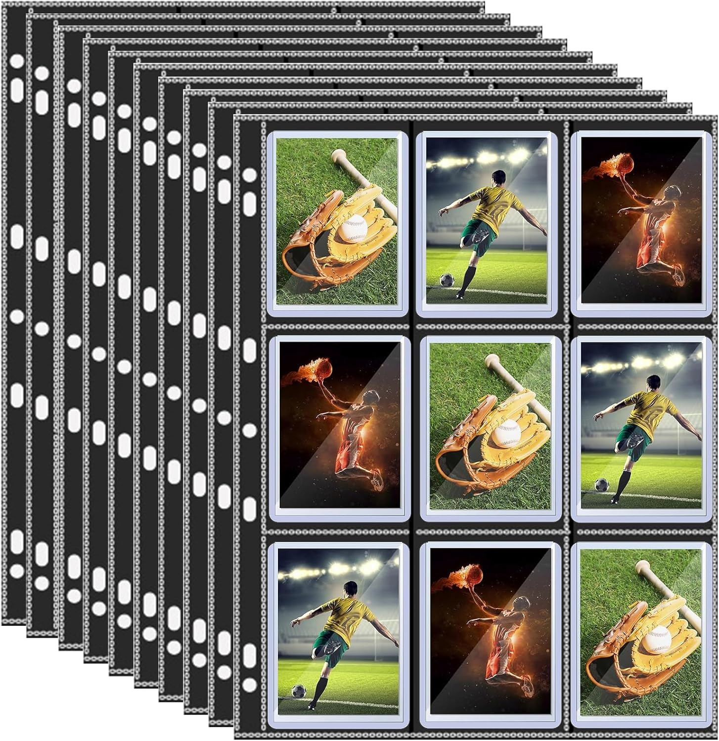Toploader Binder Pages 9-Pocket, 20 Pack Trading Card Storage Pages for 3