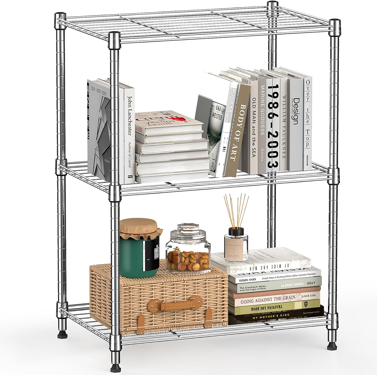 MZG 450 Lbs Wire Storage Shelving 3-Tier Utility Shelving Unit Steel Organizer Wire Rack for Home,Kitchen,Office,Chrome(11.8
