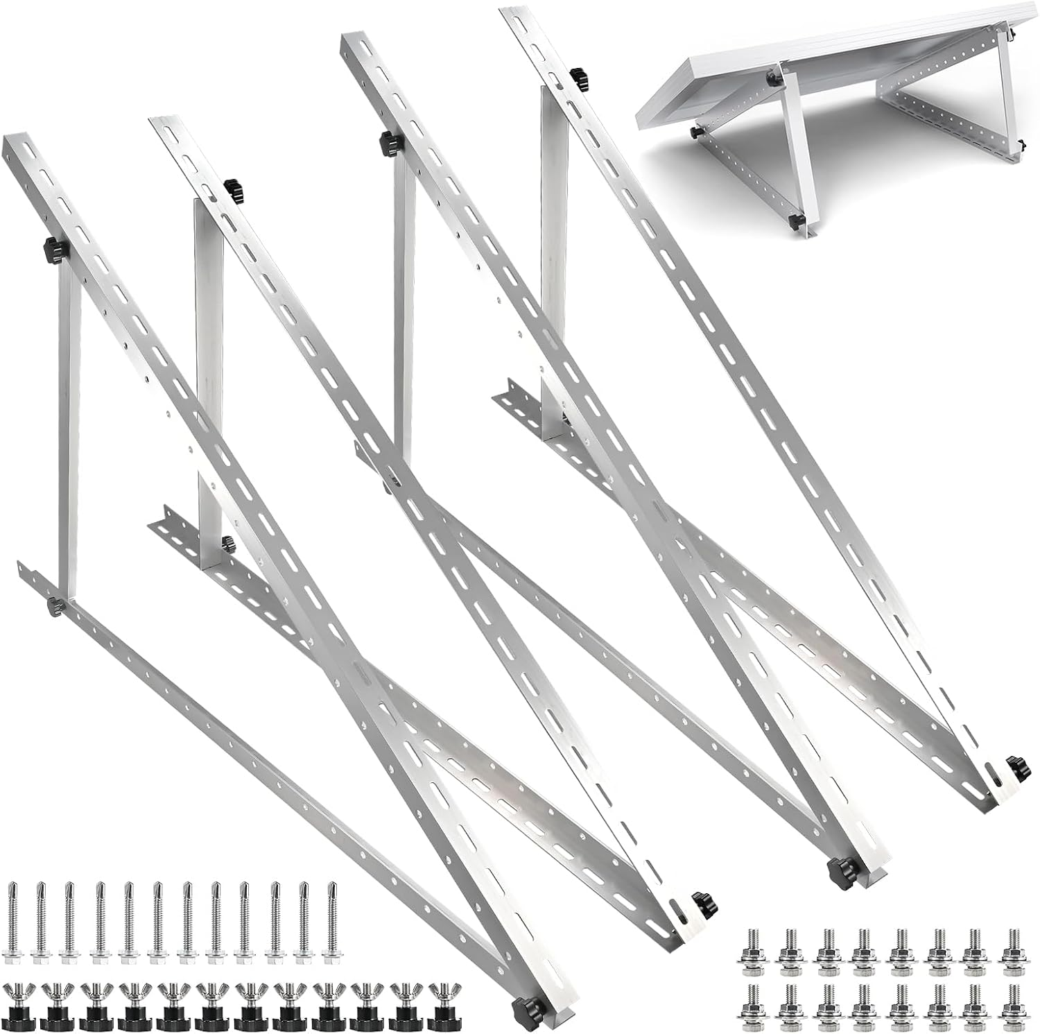 2 Sets 45In Adjustable Solar Panel Mount Brackets, Solar Panel Stand with Foldable Tilt Legs for Rv, Roof, Boat, Off-Grid, Solar Panel Mounting Brackets for 2-4Pcs 180 200 300 400 Watt