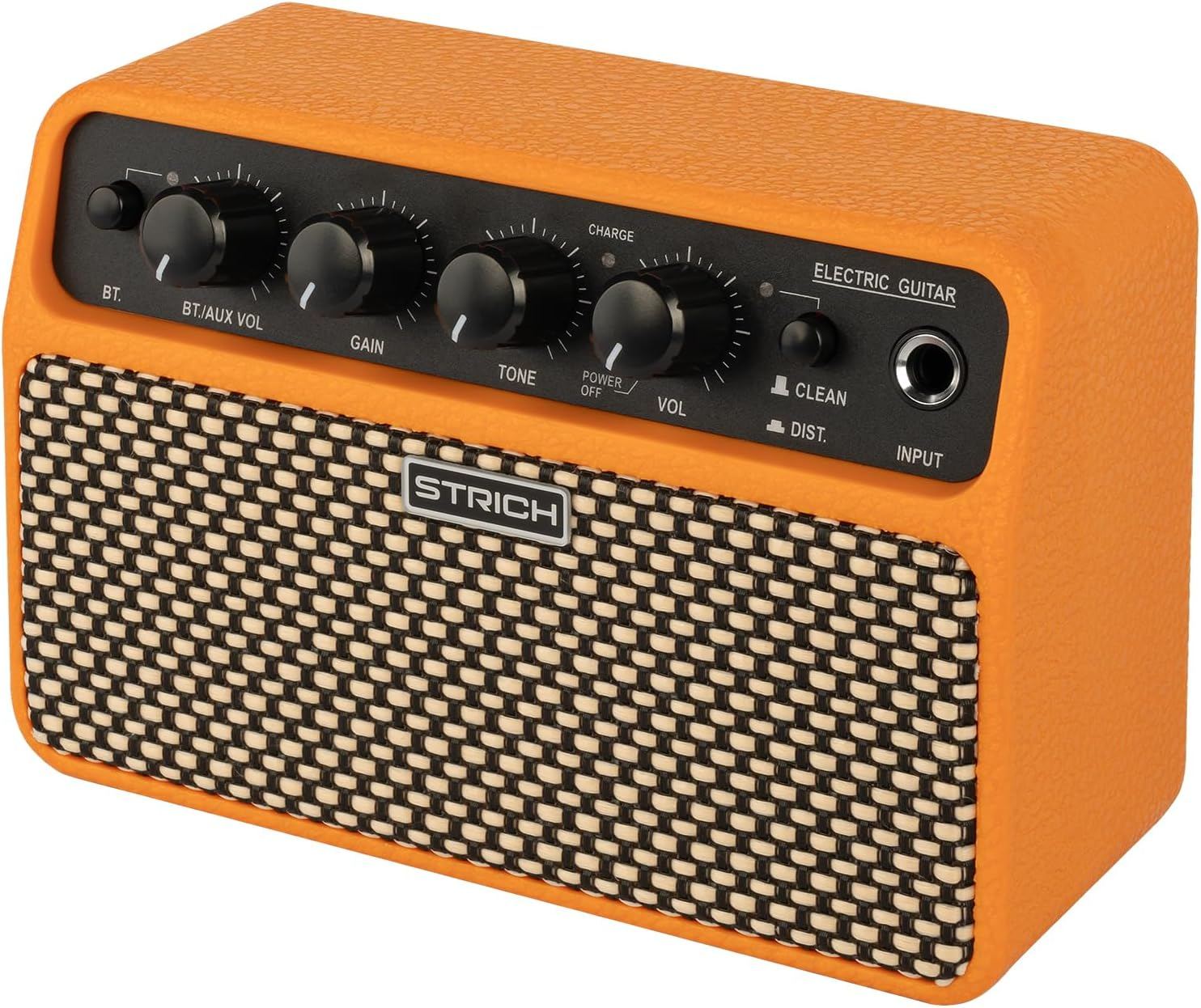DSP Mini Electric Guitar Practice Amplifier, 2 X 5W Dual-Speaker Desktop Amp with Clean/Distortion, 3-4H Battery, 3.5Mm Headphone Jack, Wireless Portable for Indoor Practice & Travel, Orange