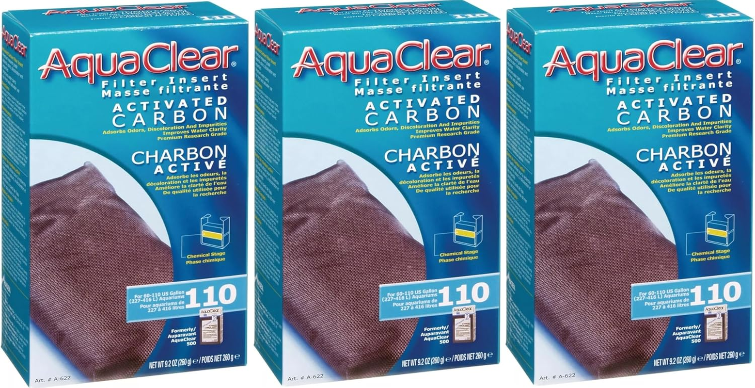 Fluval 110 Activated Carbon Media for Aqua Clear AC110 Hang on Back Aquarium Filter (3 Single AC110 Carbon)