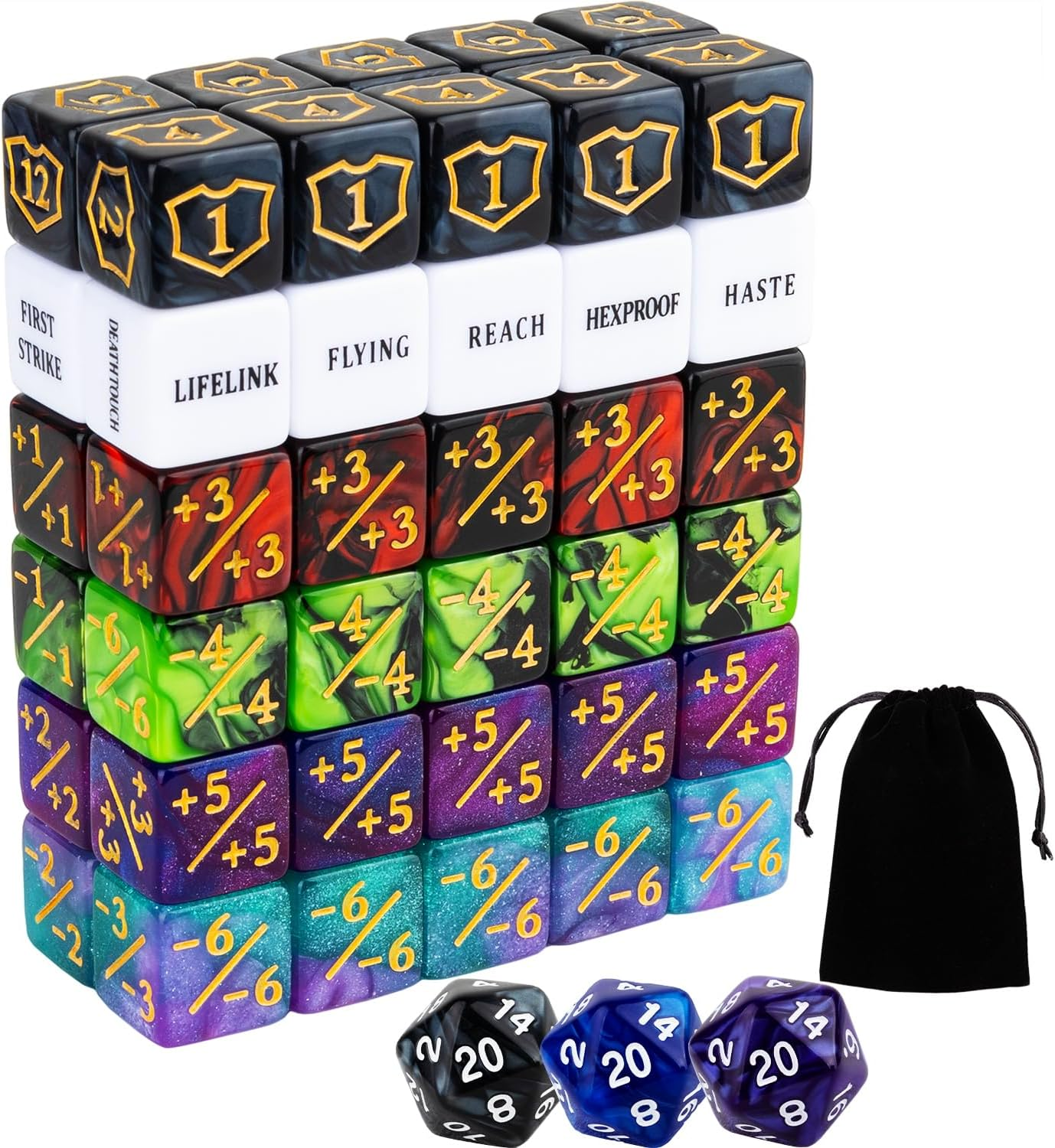 63 Pieces MTG Dice Counters Bulk Ability Keywords MTG Tokens Shield Life Counter 6 Sided Dice Set for Magic The Gathering,TCG,Cards  Accessories