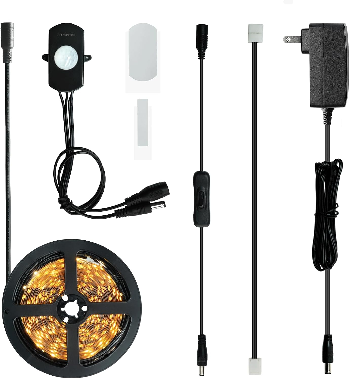 Motion Sensor LED under Cabinet Lighting Kit Extendable under Counter LED Light with Motion Sensor, Power Adapter for Gun Safe Light, Shelf, TV Wall Lighting (8.2FT,3000-3500K)