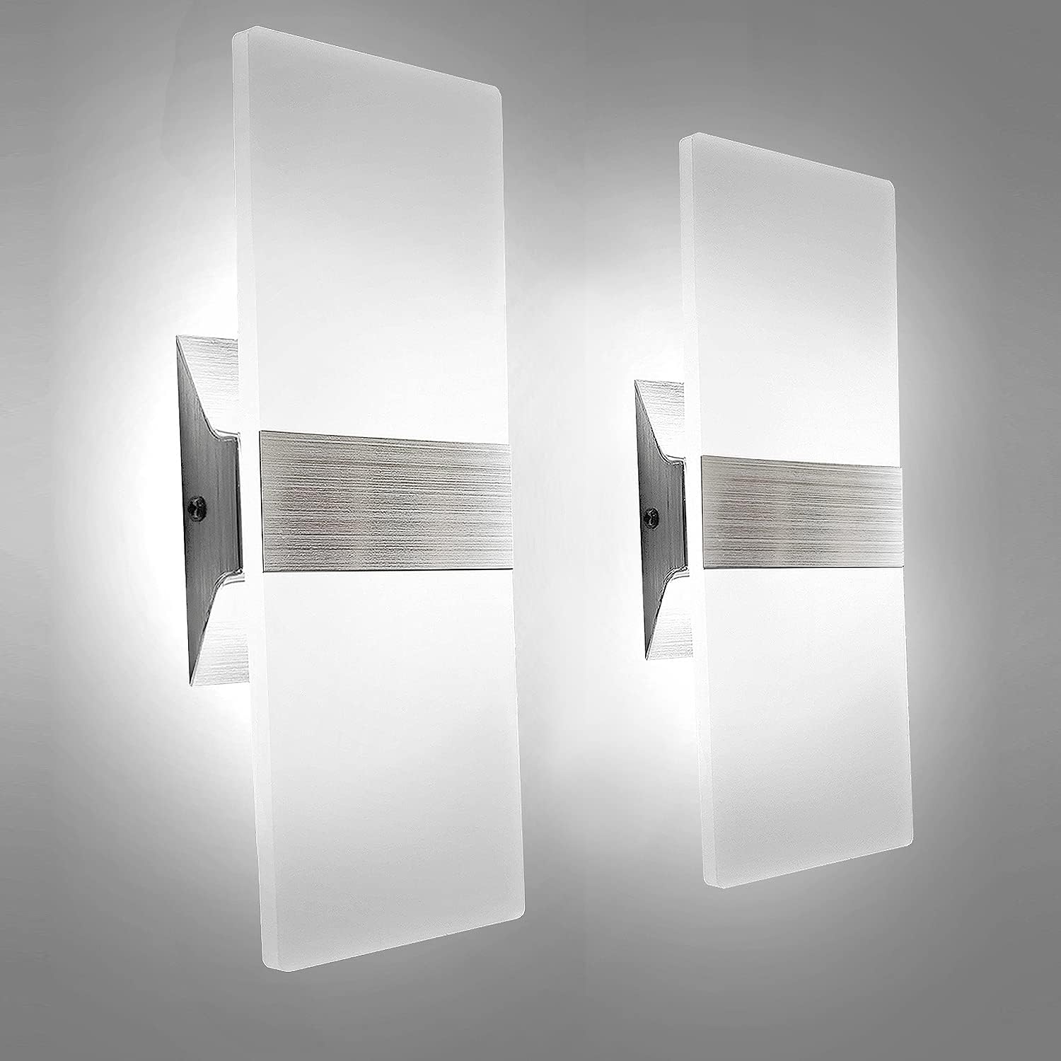 Modern Wall Sconces Set of Two, Led Wall Light 10W, 6000K White Light up Downlight, Hardwired Acrylic Wall Light Lighting, Suitable for Living Room Corridor Bedside (Cool White 6000K 2Pack)