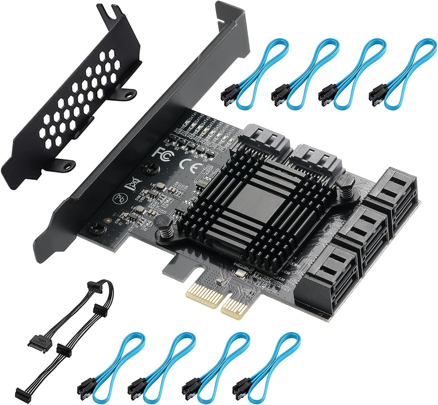 Scheda PCIE 1X SATA a 8 Porte, Con 8 Cavi SATA E Staffa a Basso Profilo, Controller PCIE a SATA 3.0 6 Gbps, Scheda Di Espansione PCIE a SATA, Controller SATA, Scheda PCIE SATA, Chip ASM1166+JMB575