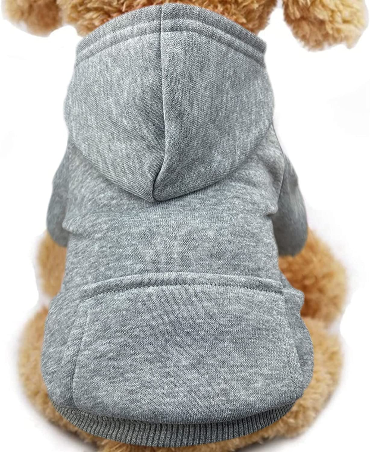 Winter Dog Hoodie Sweatshirts with Pockets Warm Dog Clothes for Small Dogs Chihuahua Coat Clothing Puppy Cat Custume (Xx-Small, Grey)