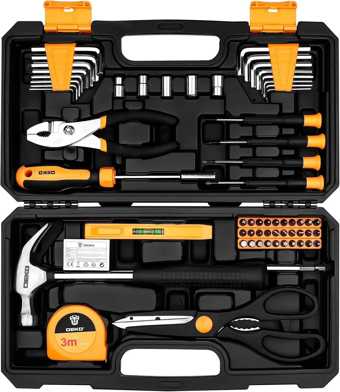 DEKO 62-Piece Tool Kit Set - Complete Home DIY Hand Tools with Storage Box