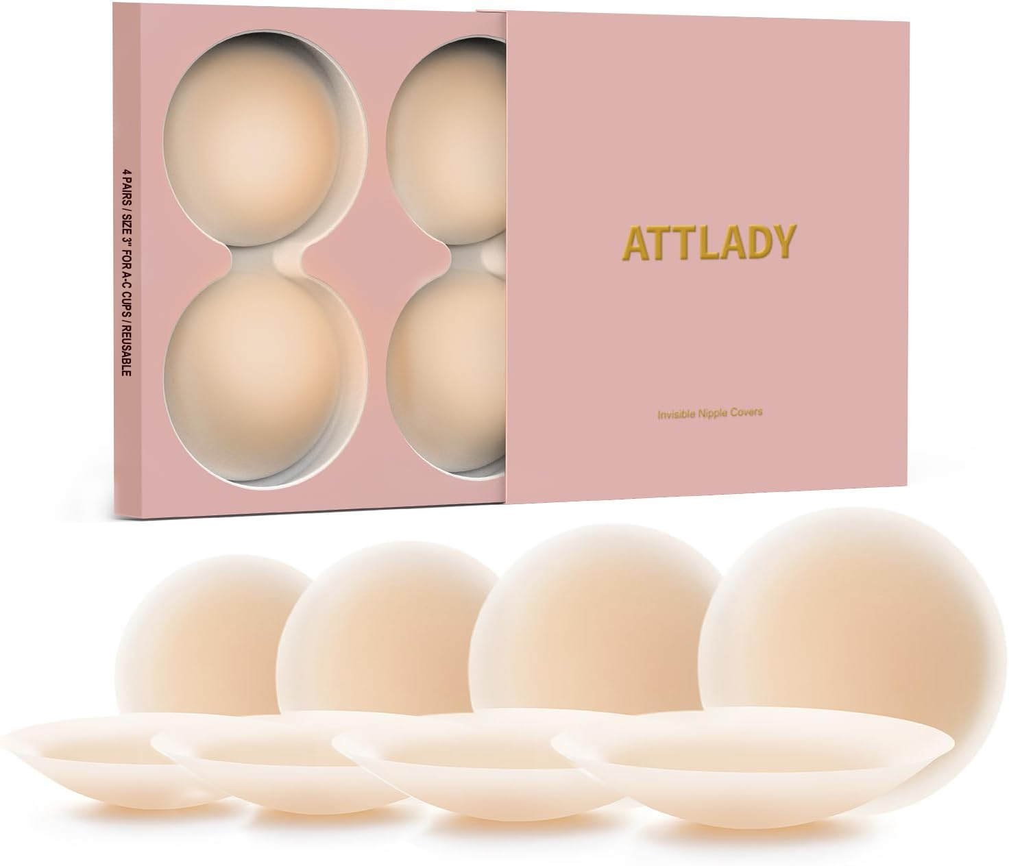 Nipple Covers No Show 4 Pairs- Reusable Seamless Pasty Sticky Adhesive Silicone Nipple Pasties for Women