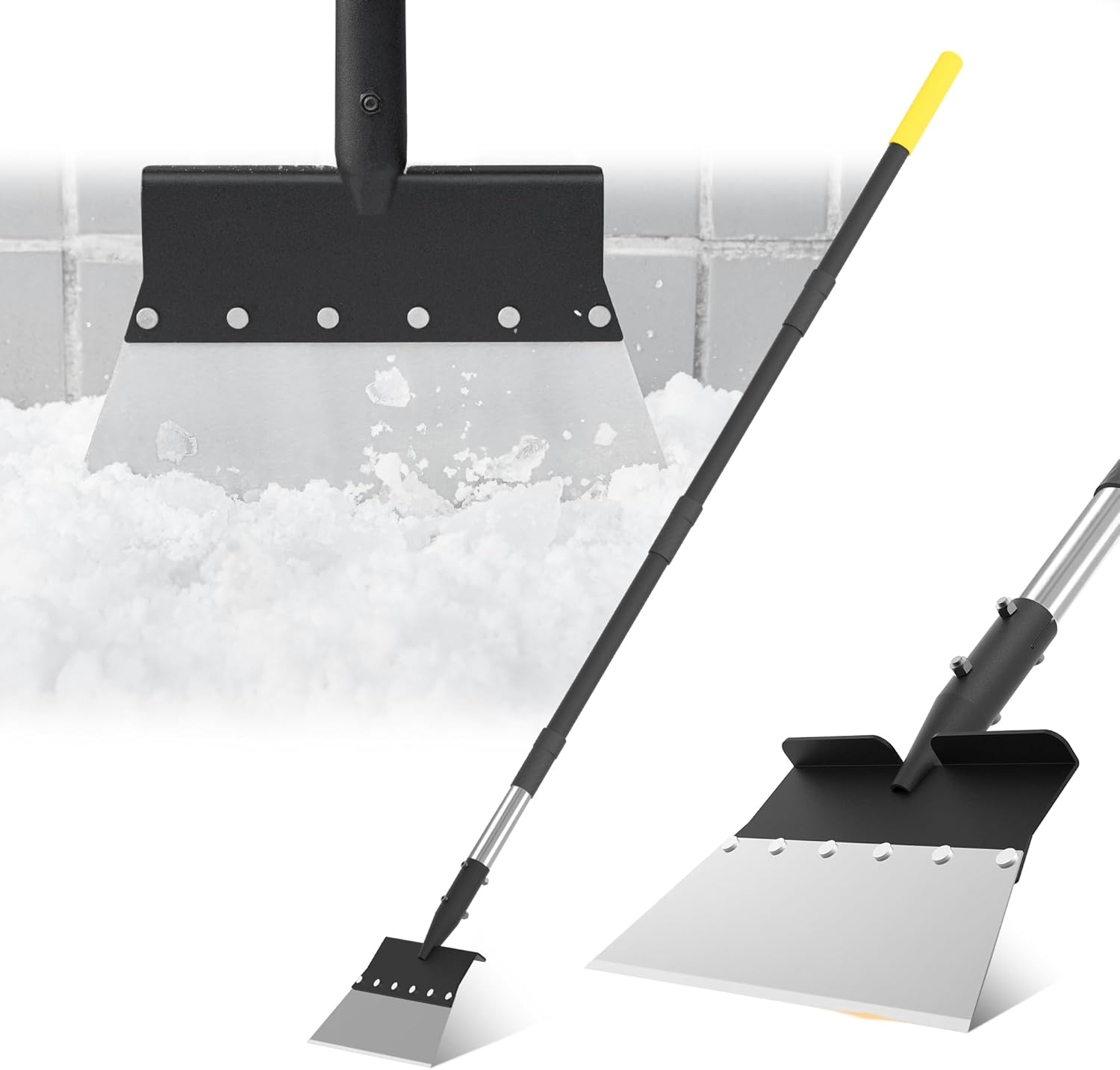 Flat Shovel, 60 Inch Ice Scraper, Snow Shovel, Floor Scraper with Adjustable Long Handle, Heavy Duty Ice Chopper, Multifunctional Weed Removal Tool for Driveway, Walkway, Garden and Outdoor Cleaning