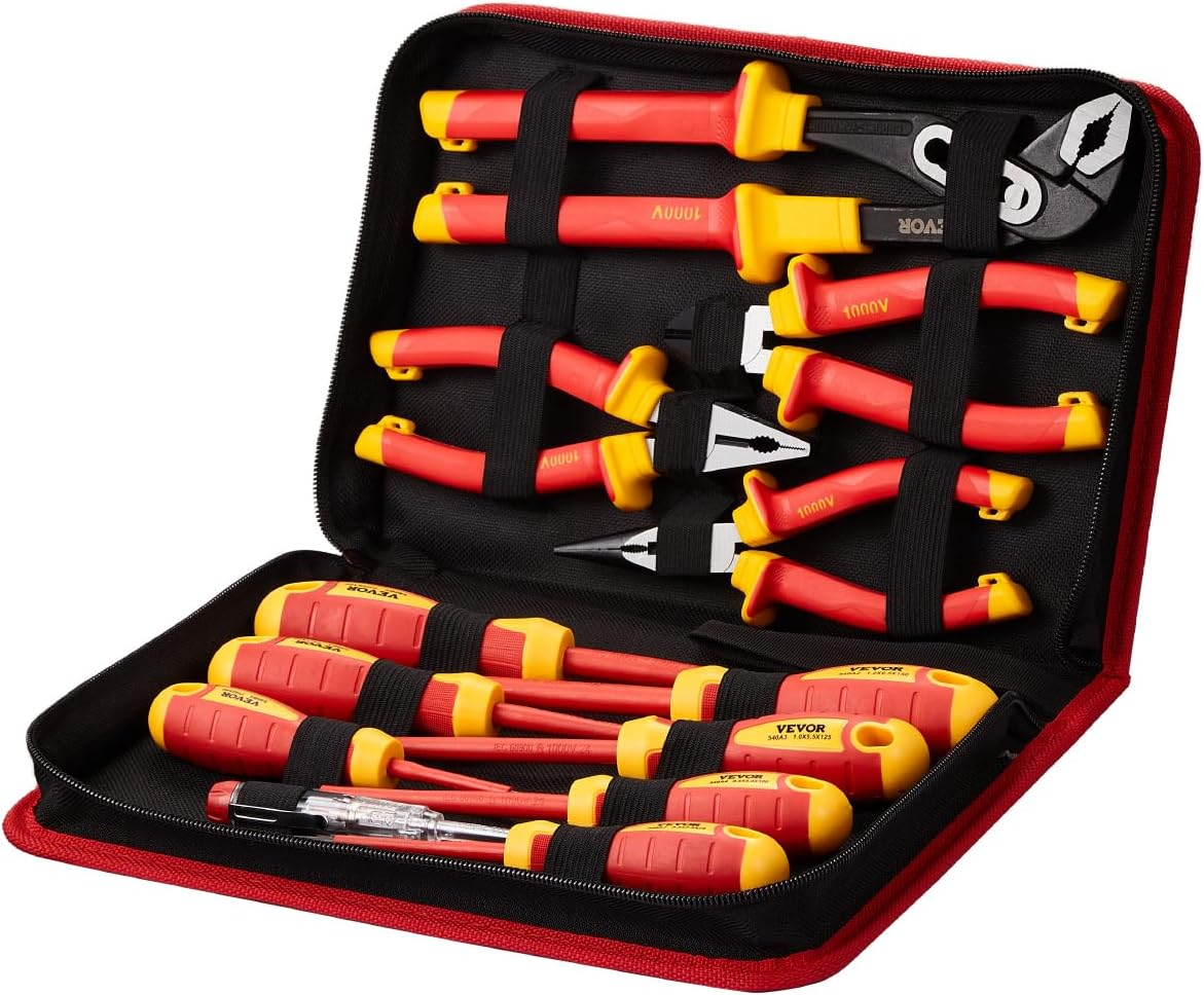 Insulated Screwdriver Set, 12-Piece Professional Electrical Screwdriver Set, 1000V Insulated Electrician Tool Set, with Magnetic Phillips Slotted Tips, Insulated Pliers, and Diagonal Pliers