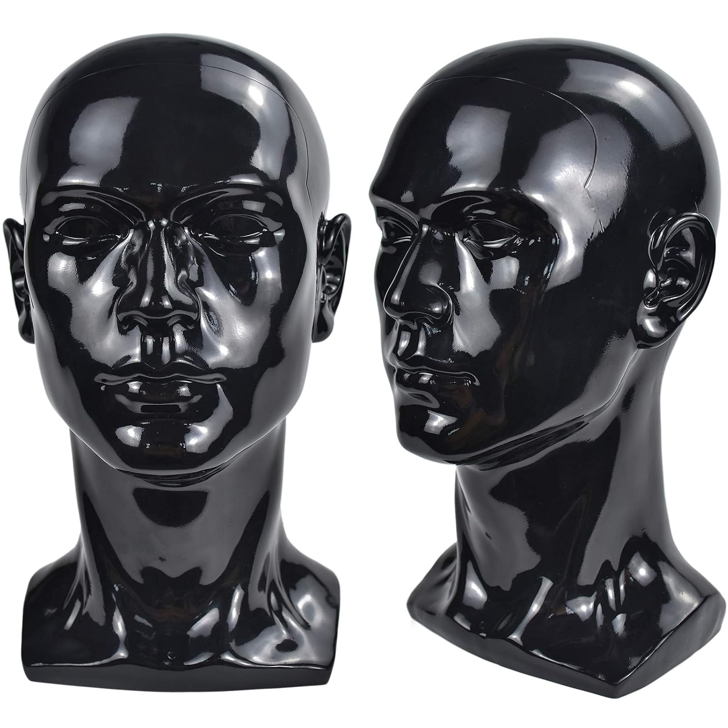 PVC Mannequin Head Black Male Manikin Dummy Stand Model Display Hat Scarf Wigs Hair Glasses Hat Beauty Styling Tool with Mount Hole