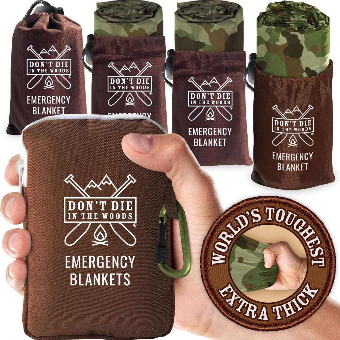 Don'T Die in the Woods - World’S Toughest Emergency Blankets [4-Pack] Extra Thick Thermal Mylar Space Blanket - One of the Ten Essentials Outdoor Survival Gear for Hiking Camping First Aid Kit (Camo)