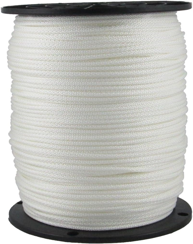 1/8 Inch White Dacron Polyester Rope - 1000 Foot Spool | Solid Braid - Industrial Grade - High UV and Abrasion Resistance - Low Stretch