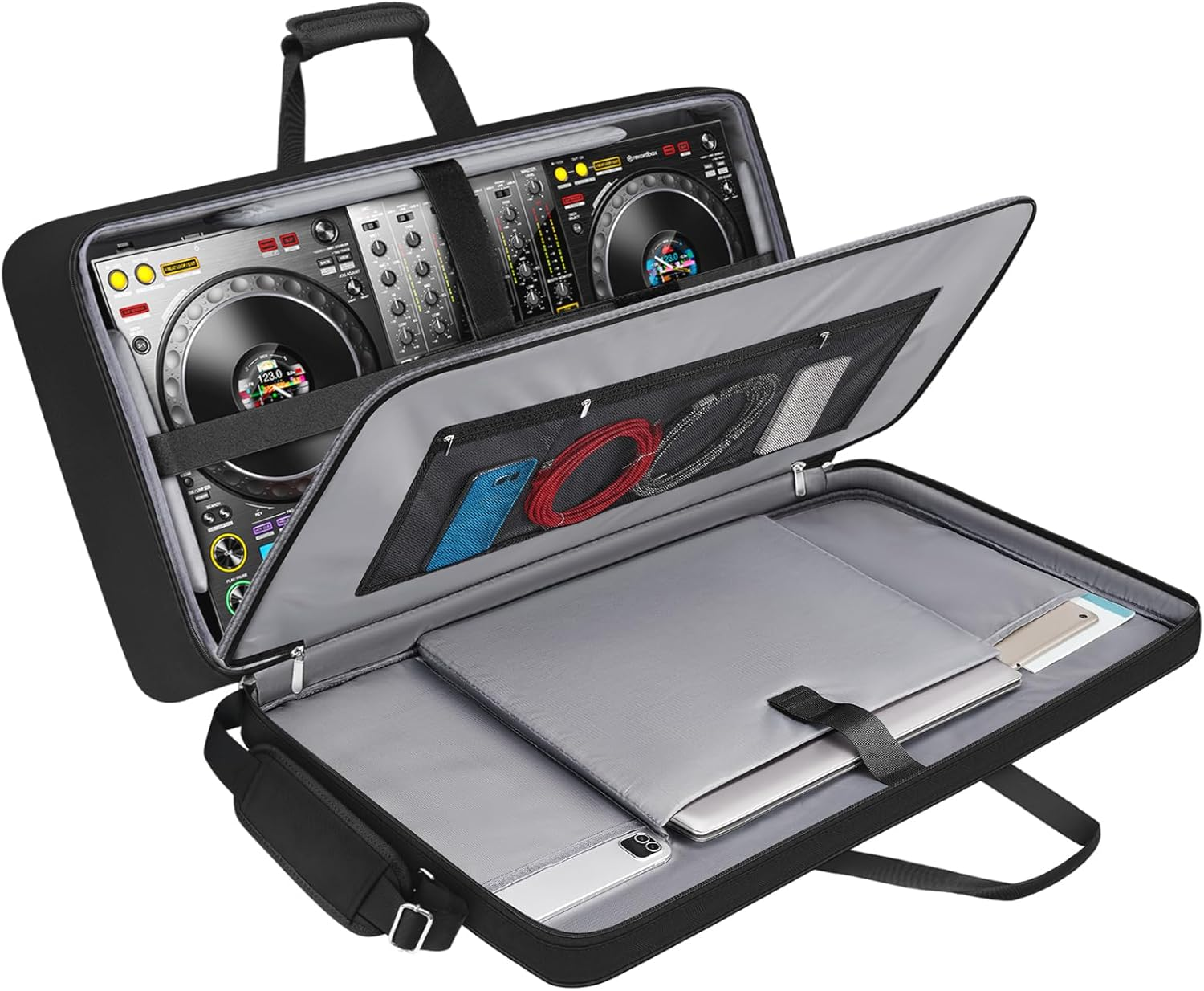 DJ Controller Case for DDJ-FLX10/ DDJ-GRV6/ REV5/ REV7/ FLX6/ 1000, Padded Large DJ Controller Bag with 17.3