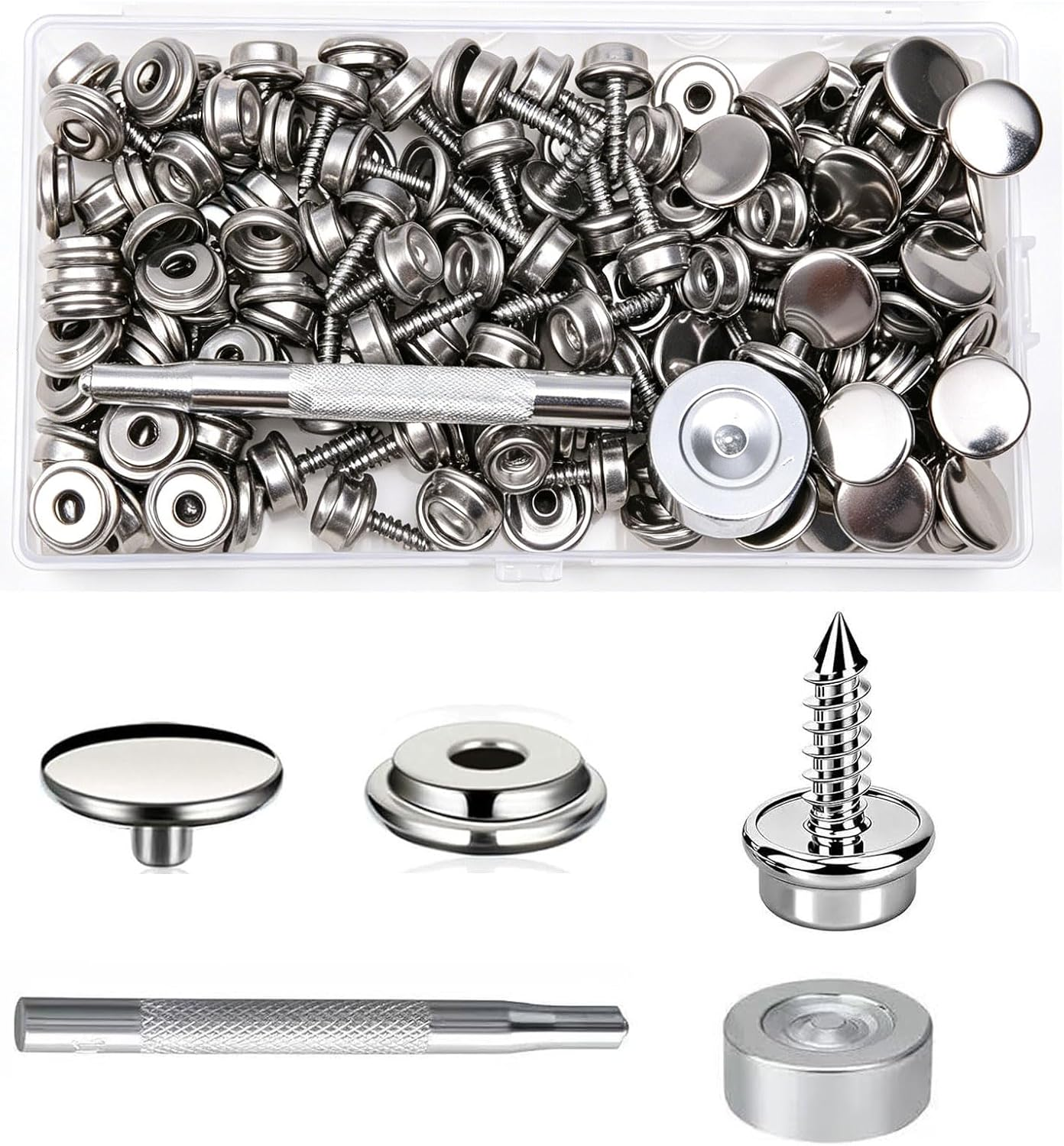 150PCS Canvas Snap Kit,Snap Button Kit for Boat Cover, 3/8" Socket Stainless Steel Boat Canvas Snaps with 2 PCS Setting Tool for Boat Cover Furniture
