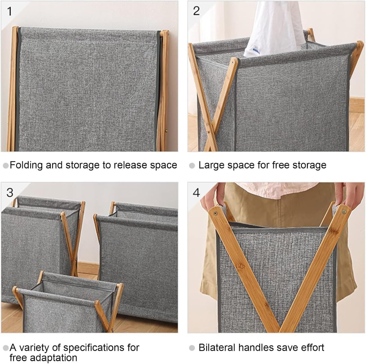 AIMALL Foldable Laundry Basket with Solid Wood Frame, Breathable Fabric, Larg... - Picture 4 of 14