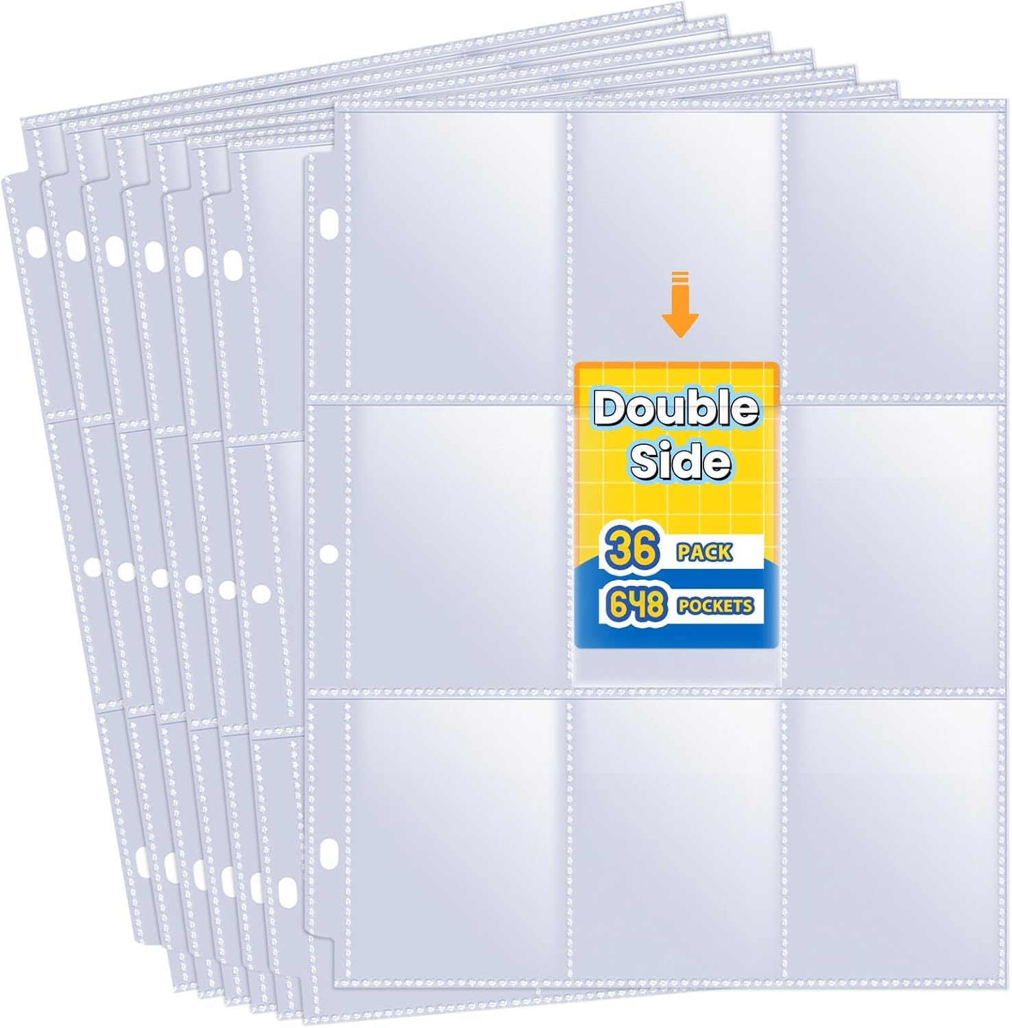 648 Pockets Double Side Trading Card Sleeves,  9 Pocket Card Sleeves Binder Sheets for 3 Ring Binder, Long-Lasting Trading Cards Binder Sleeves Fit for MTG, Baseball, Game, Business Cards