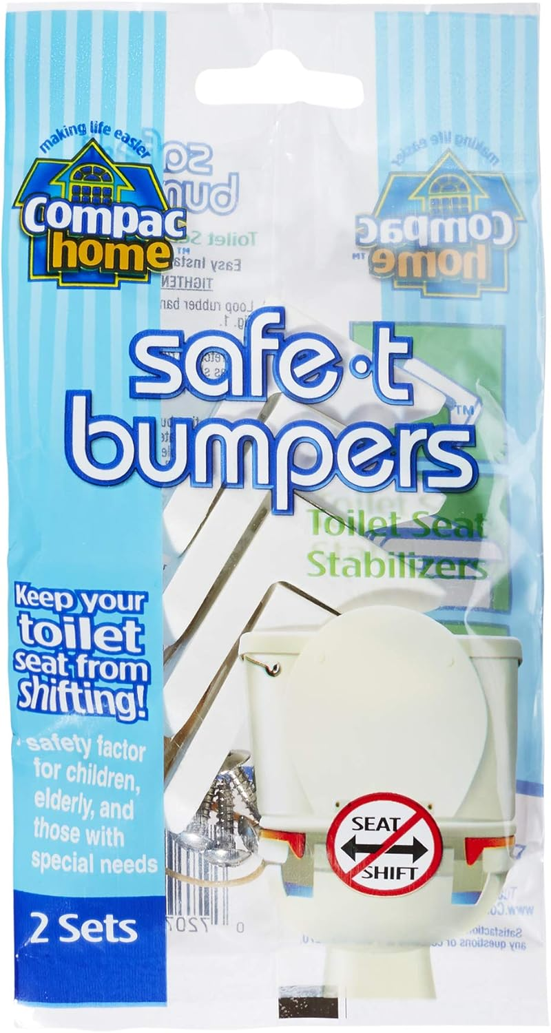 COMPAC HOME Safe -T- Bumpers - Toilet Seat Stabilizers, Keeps Children, Elderly, Disabled Safe from Slipping off Shaking, Moving or Wobbly Toilet Seat, White, 2 Count